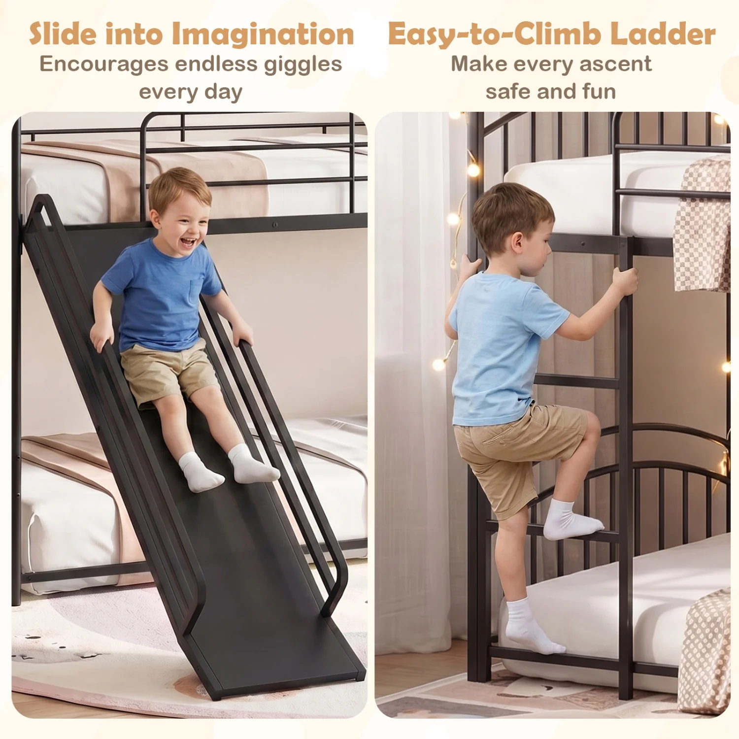 Twin Over Twin Bunk Bed With Metal Slats, Black - Image 9