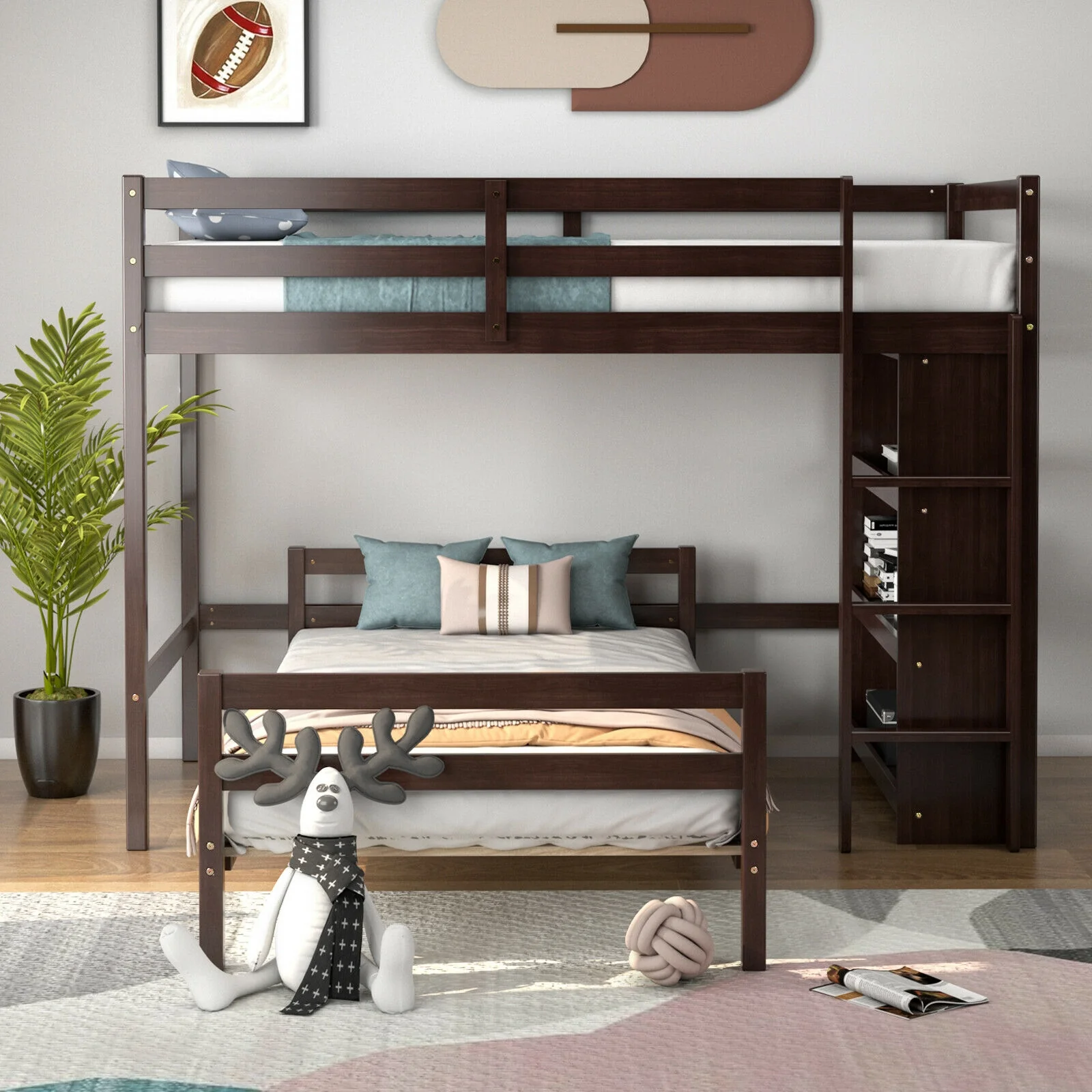 Twin Over Twin Loft Bunk Bed With Bookcase, Dark Brown - Image 7