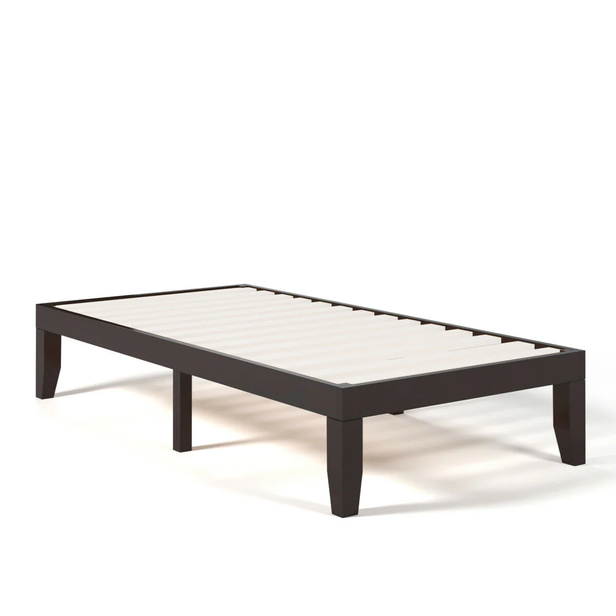 Twin Size 14 Inch Wooden Slats Bed Frame, Brown