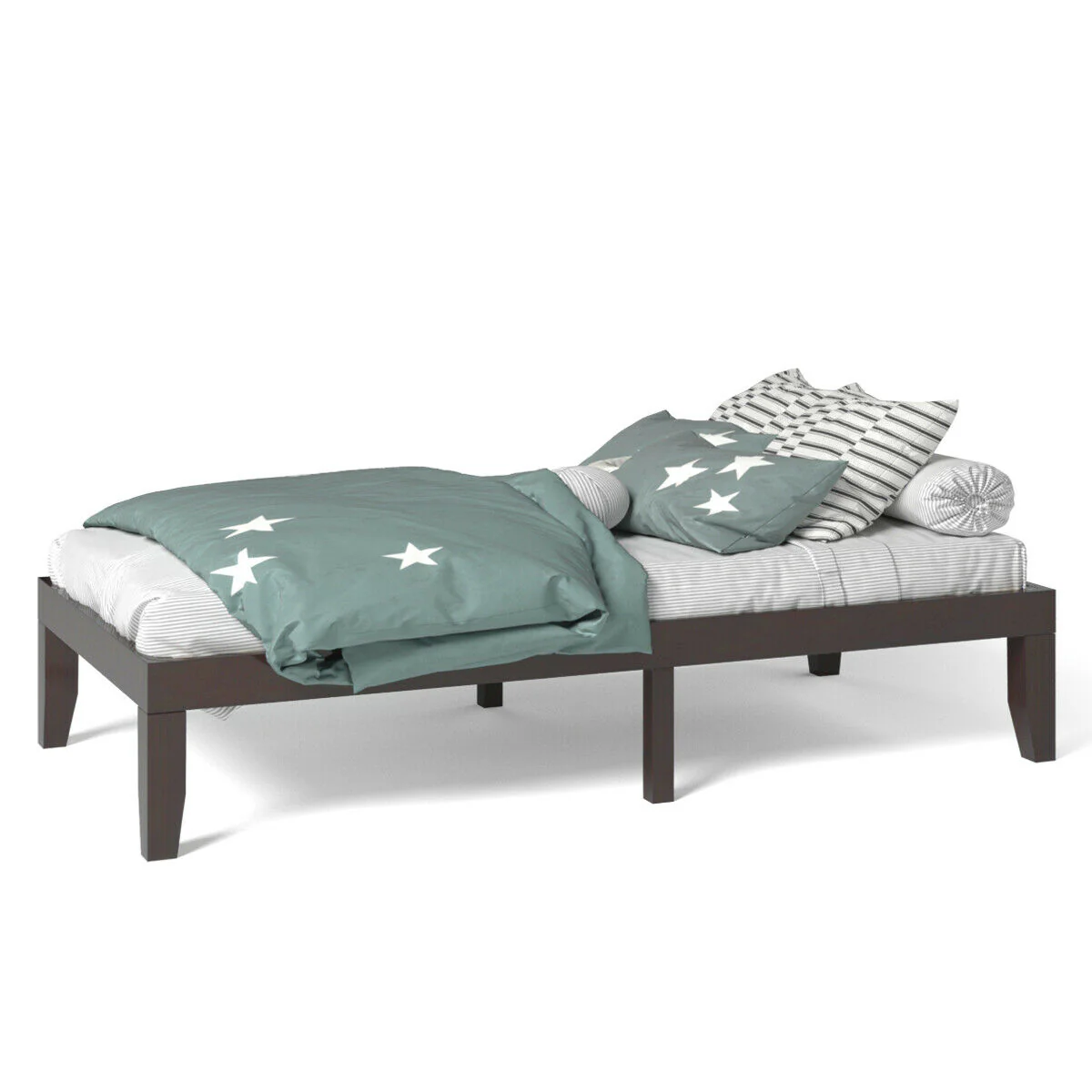 Twin Size 14 Inch Wooden Slats Bed Frame, Brown - Image 10
