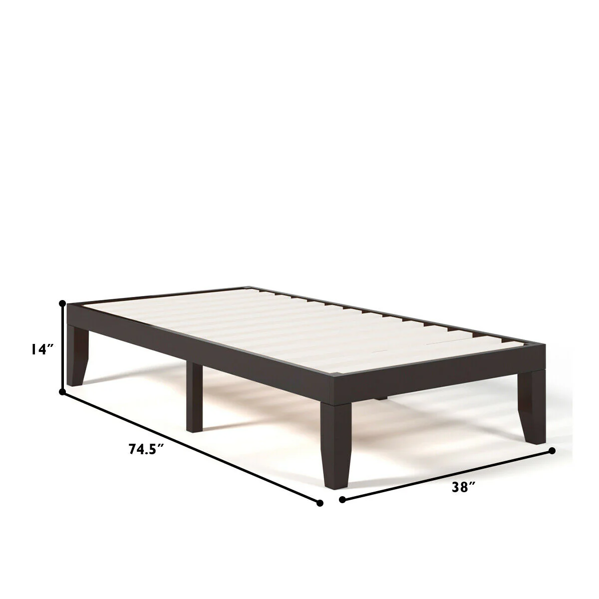 Twin Size 14 Inch Wooden Slats Bed Frame, Brown - Image 6