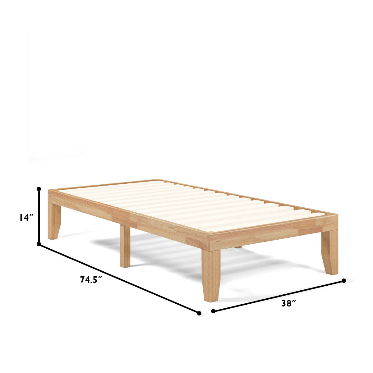 Twin Size 14 Inch Wooden Slats Mattress Frame, Natural - Image 6