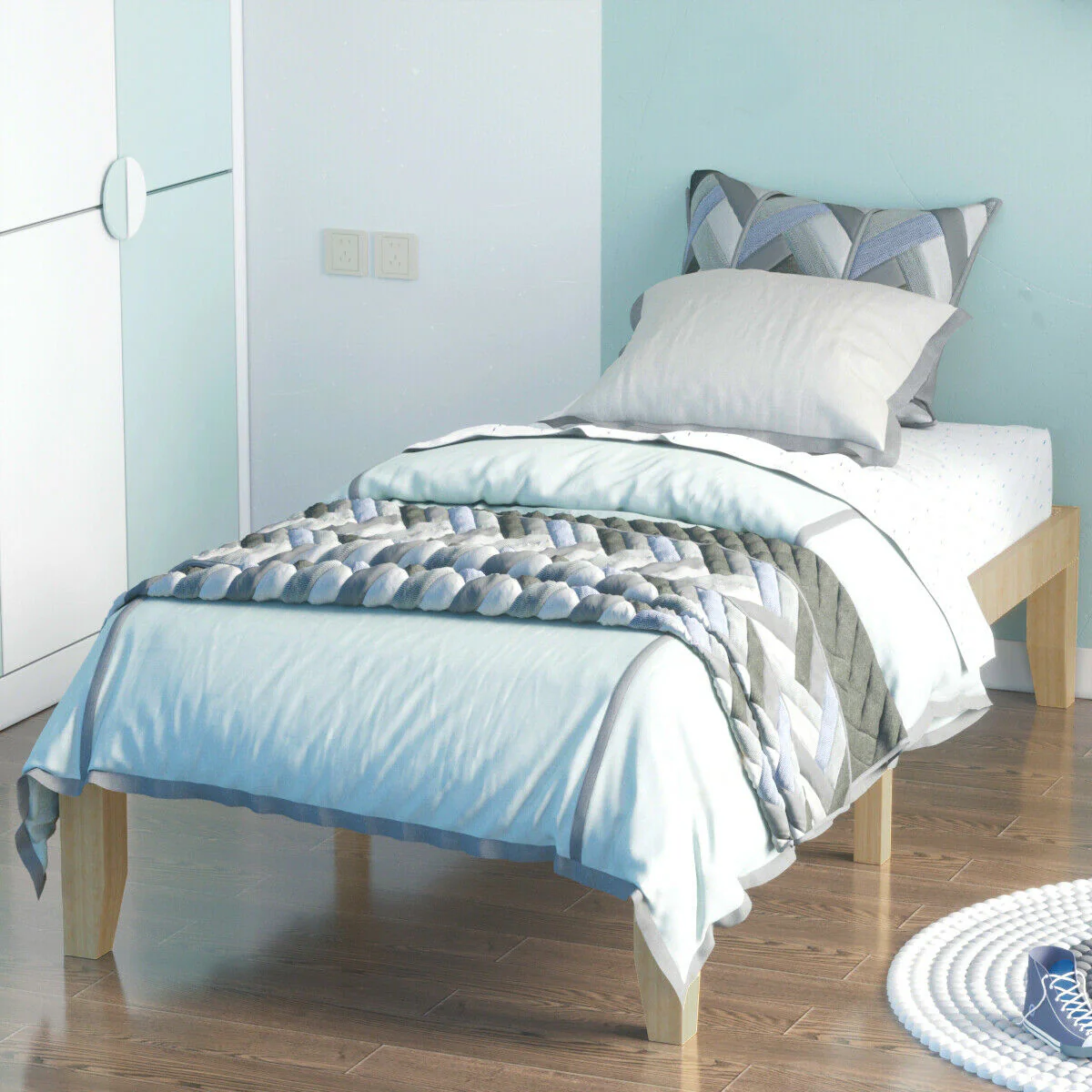 Twin Size 14 Inch Wooden Slats Mattress Frame, Natural - Image 7