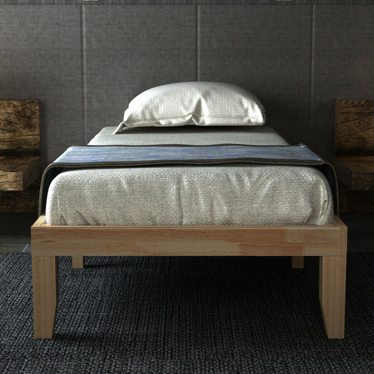 Twin Size 14 Inch Wooden Slats Mattress Frame, Natural - Image 8
