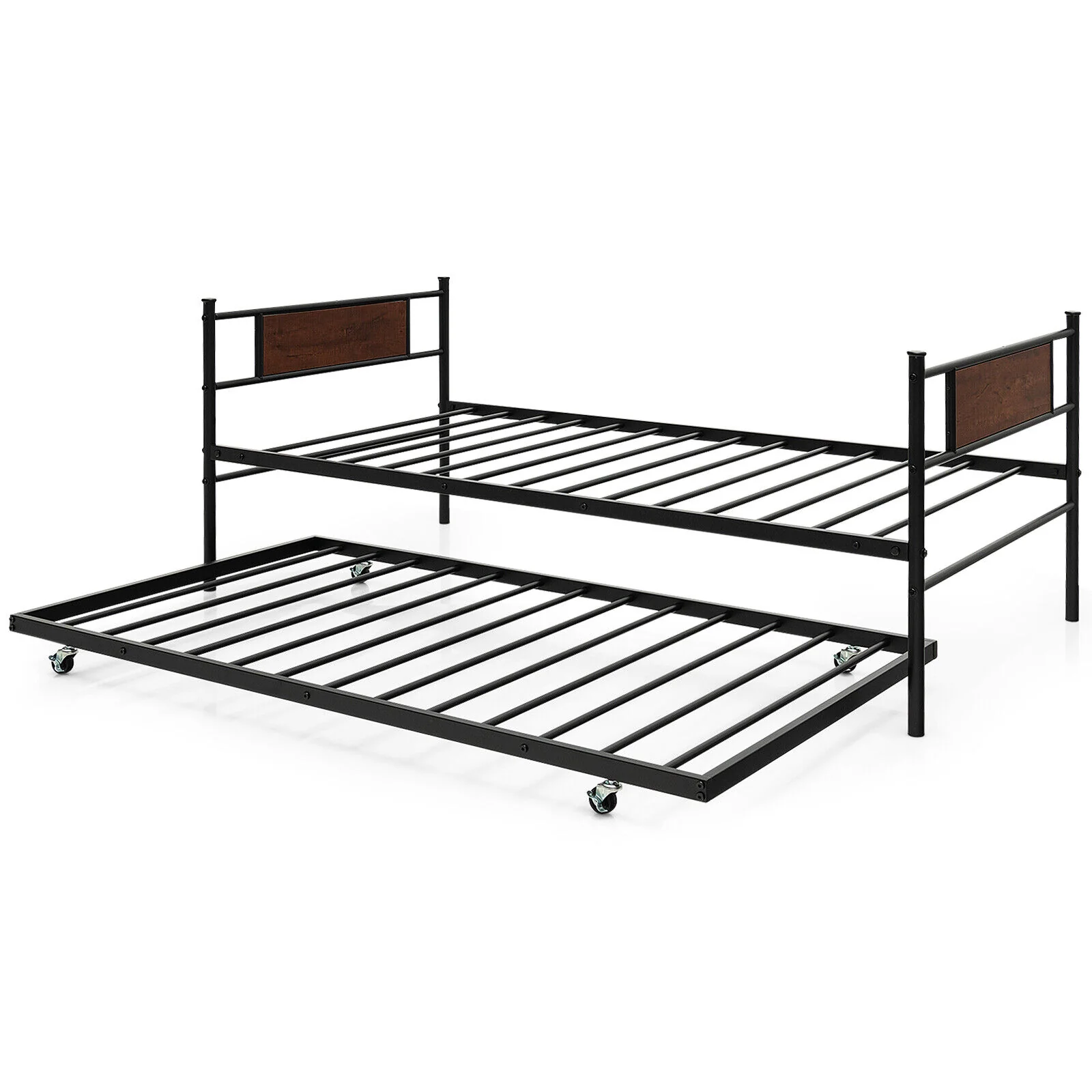 Twin Size 2-In-1 Daybed Frame With Pullout Trundle, Black