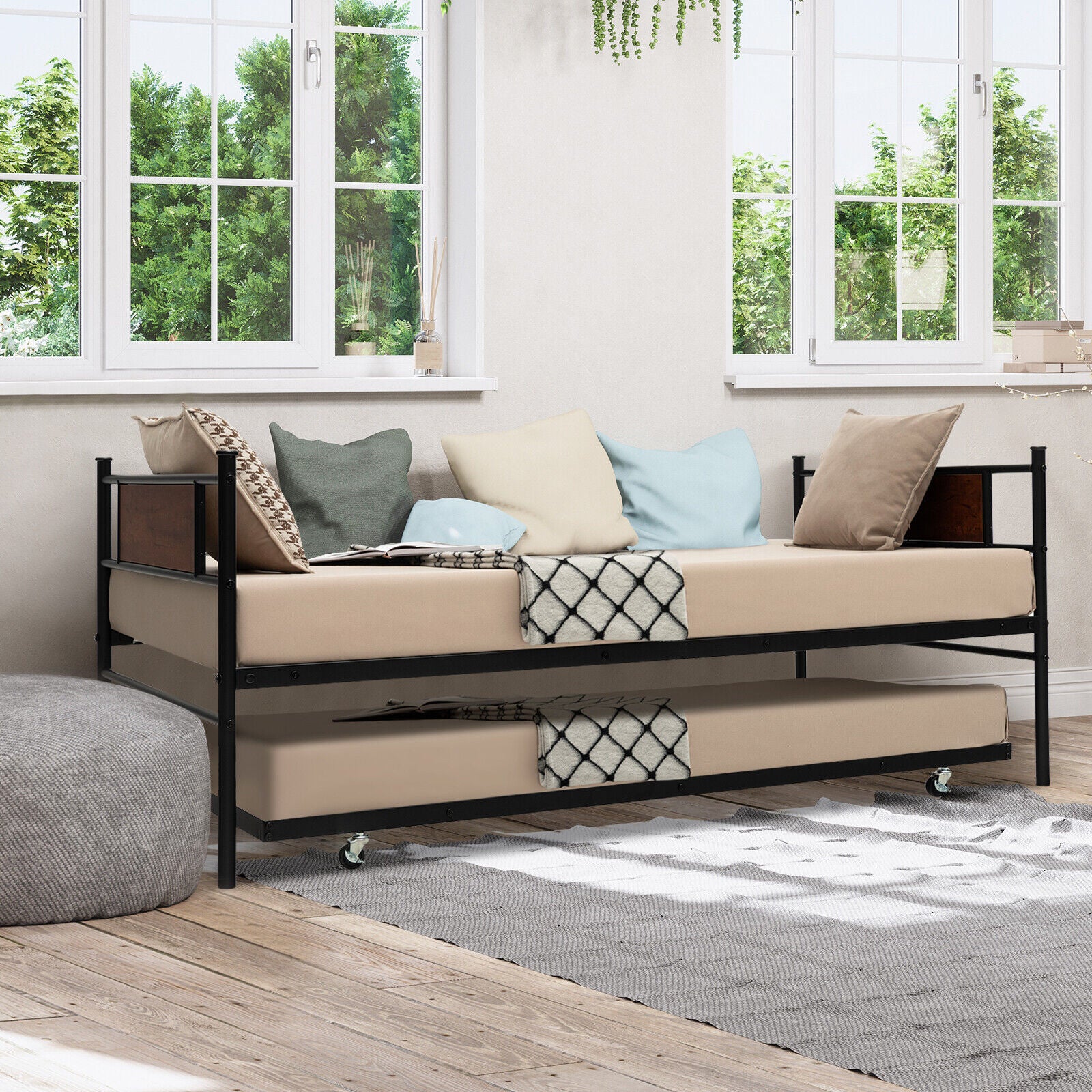 Twin Size 2-In-1 Daybed Frame With Pullout Trundle, Black - Image 2