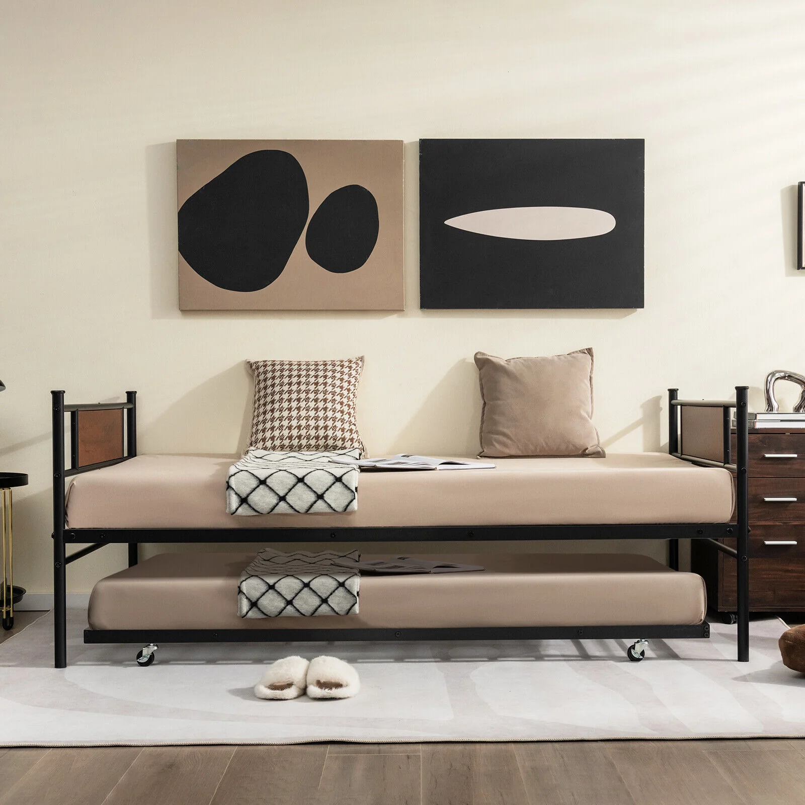 Twin Size 2-In-1 Daybed Frame With Pullout Trundle, Black - Image 3