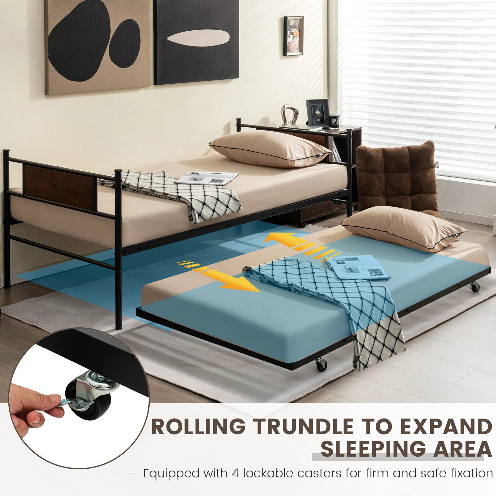 Twin Size 2-In-1 Daybed Frame With Pullout Trundle, Black - Image 7
