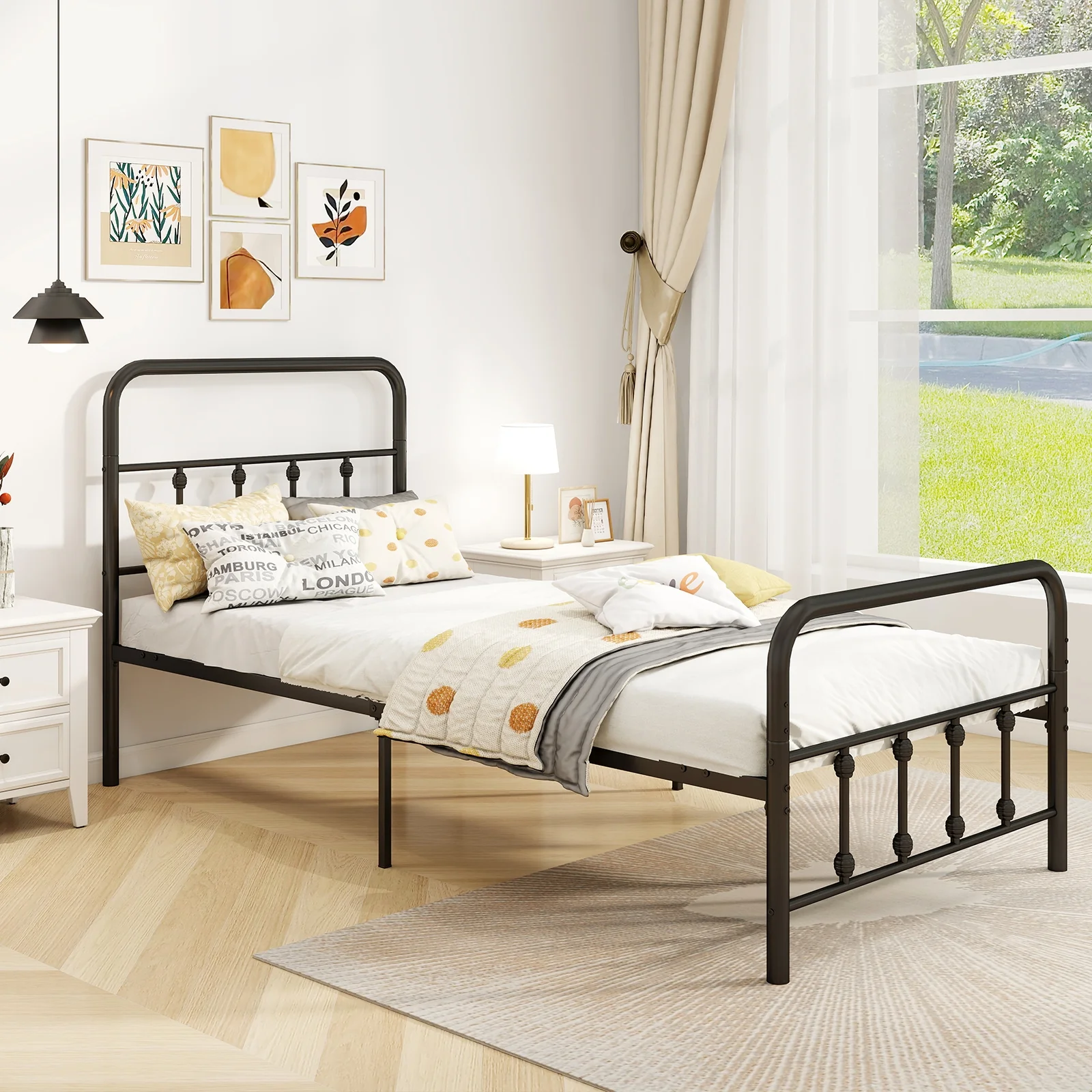 Twin Size Bed Frame With Headboard, Under Bed Storage, Black - Image 2
