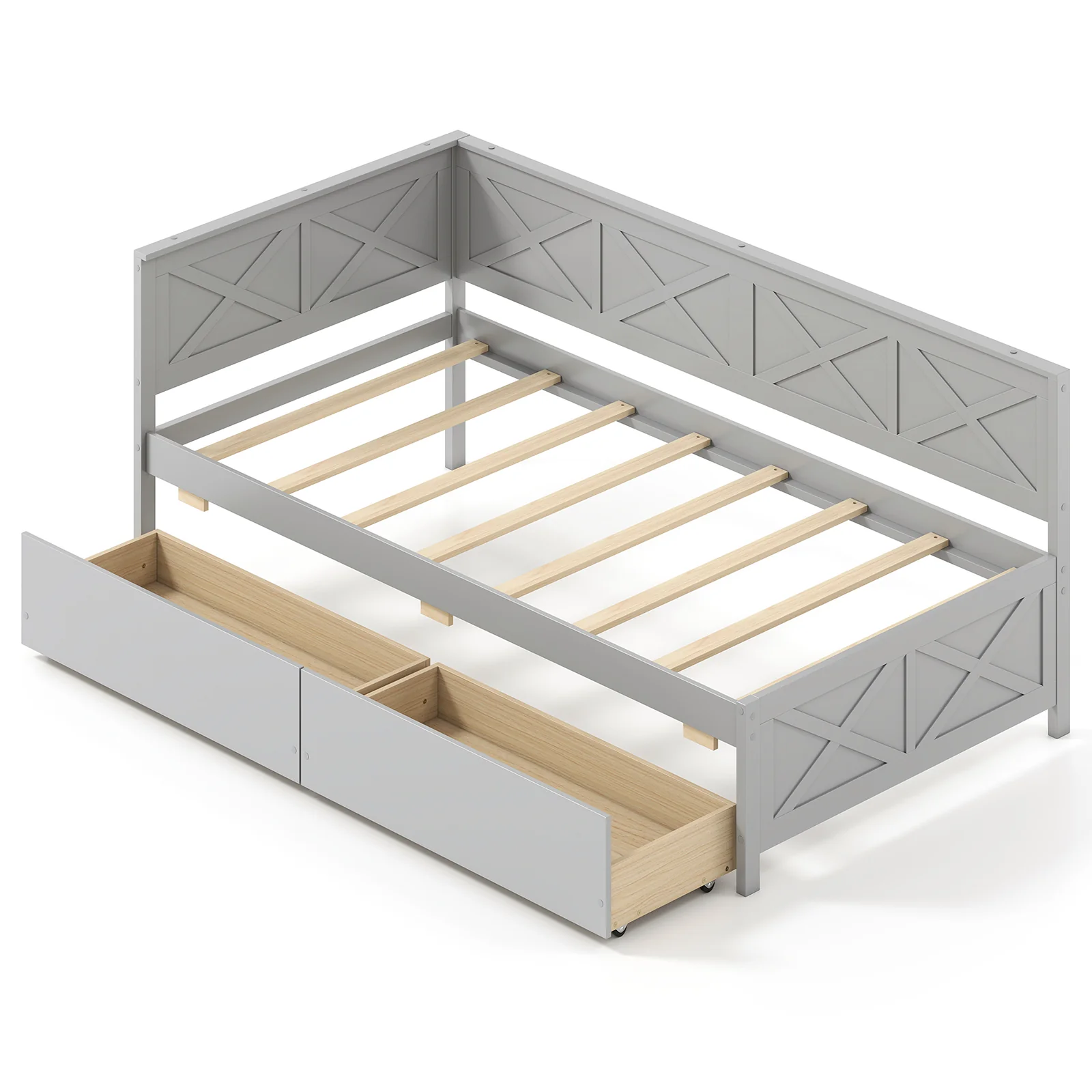 Twin Size Daybed With 2 Storage Drawers, Gray