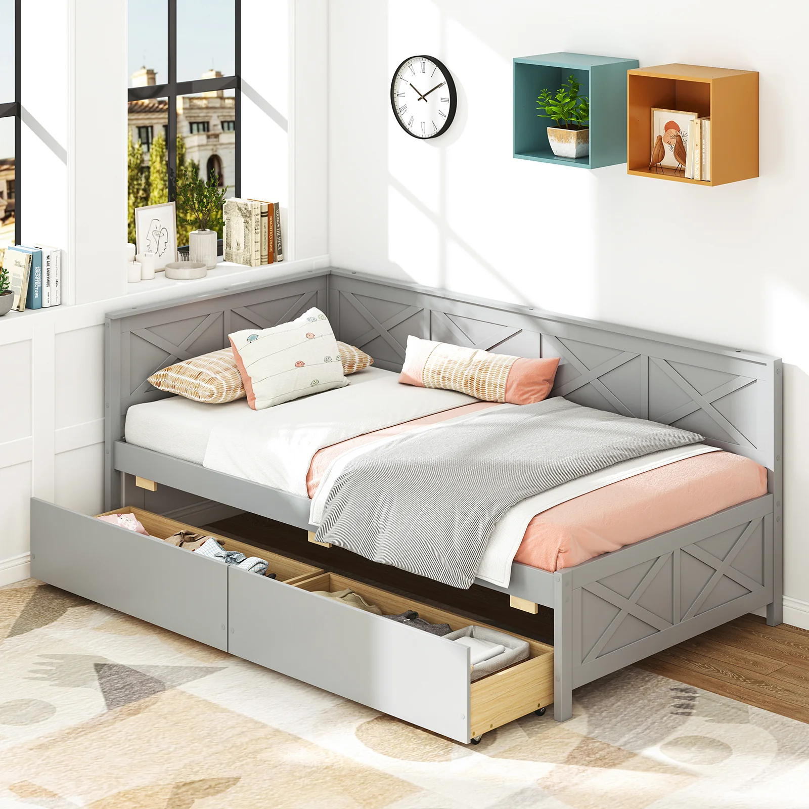 Twin Size Daybed With 2 Storage Drawers, Gray - Image 2