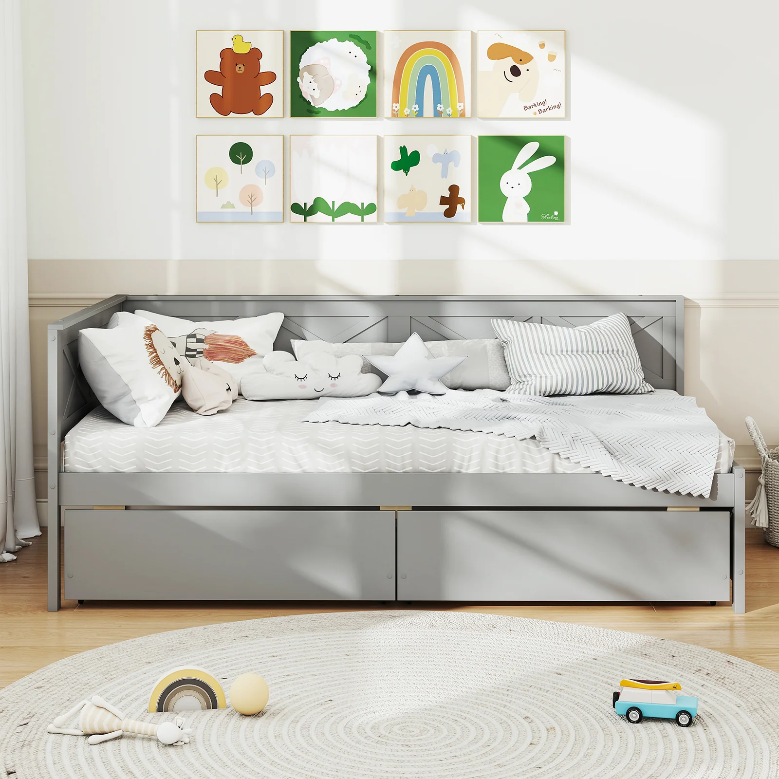 Twin Size Daybed With 2 Storage Drawers, Gray - Image 3