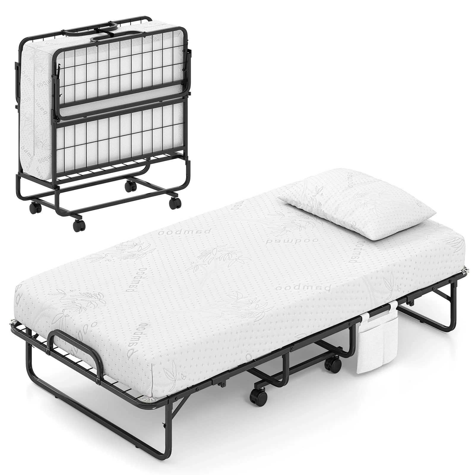 Twin Size Folding Bed, 5 Inch Mattress, White - Image 4