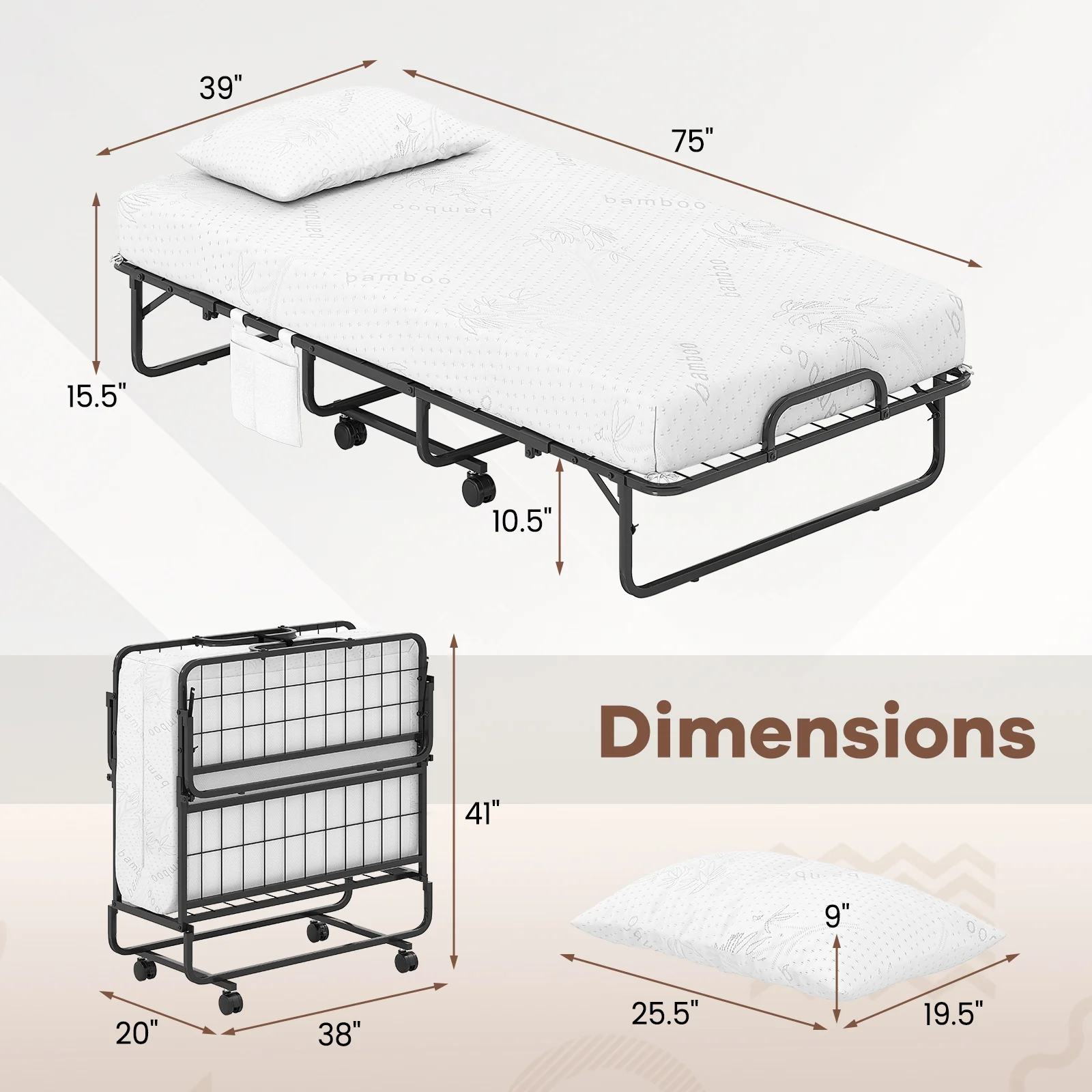 Twin Size Folding Bed, 5 Inch Mattress, White - Image 5