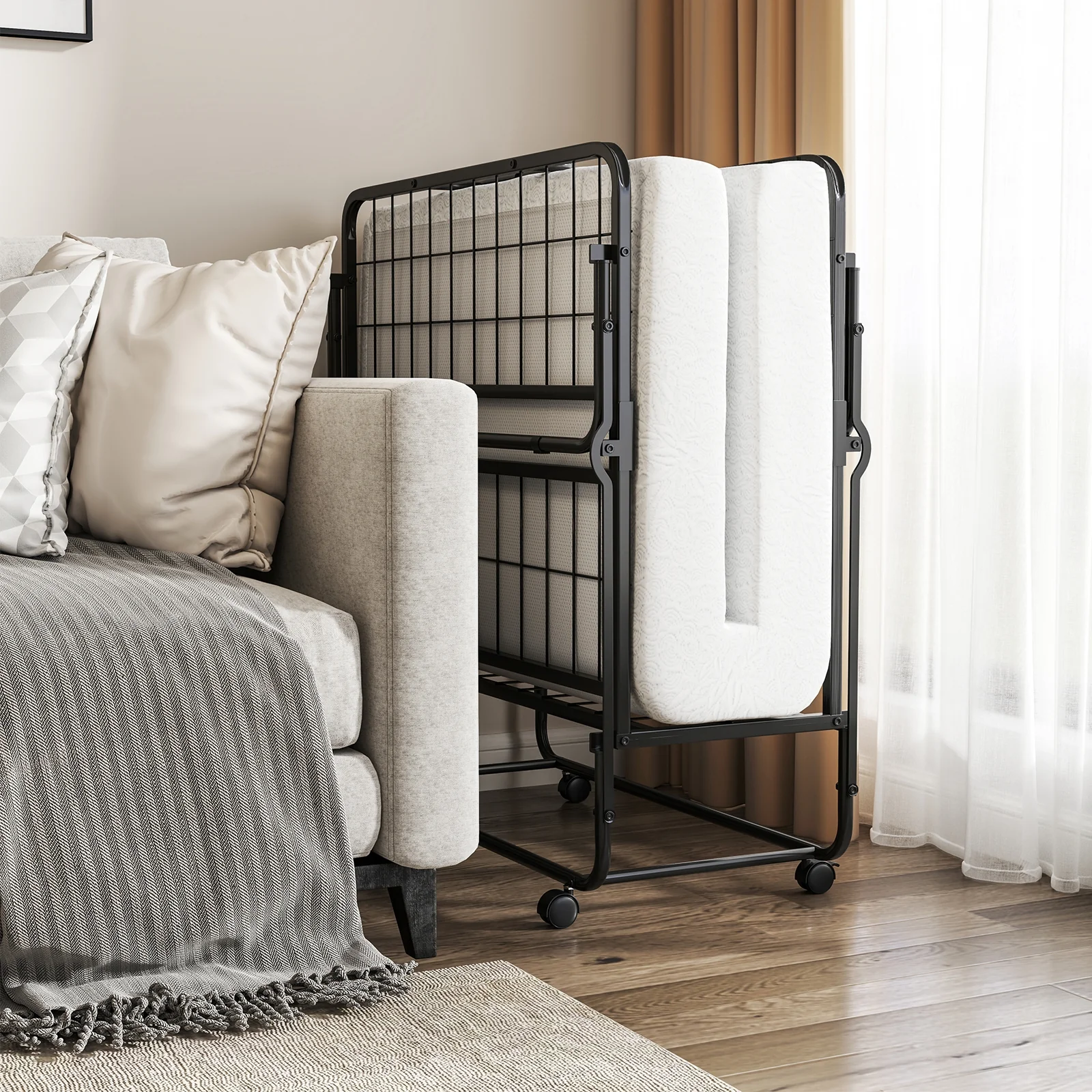 Twin Size Folding Bed, Memory Foam Mattress, Heavy-Duty Metal Frame - Image 3