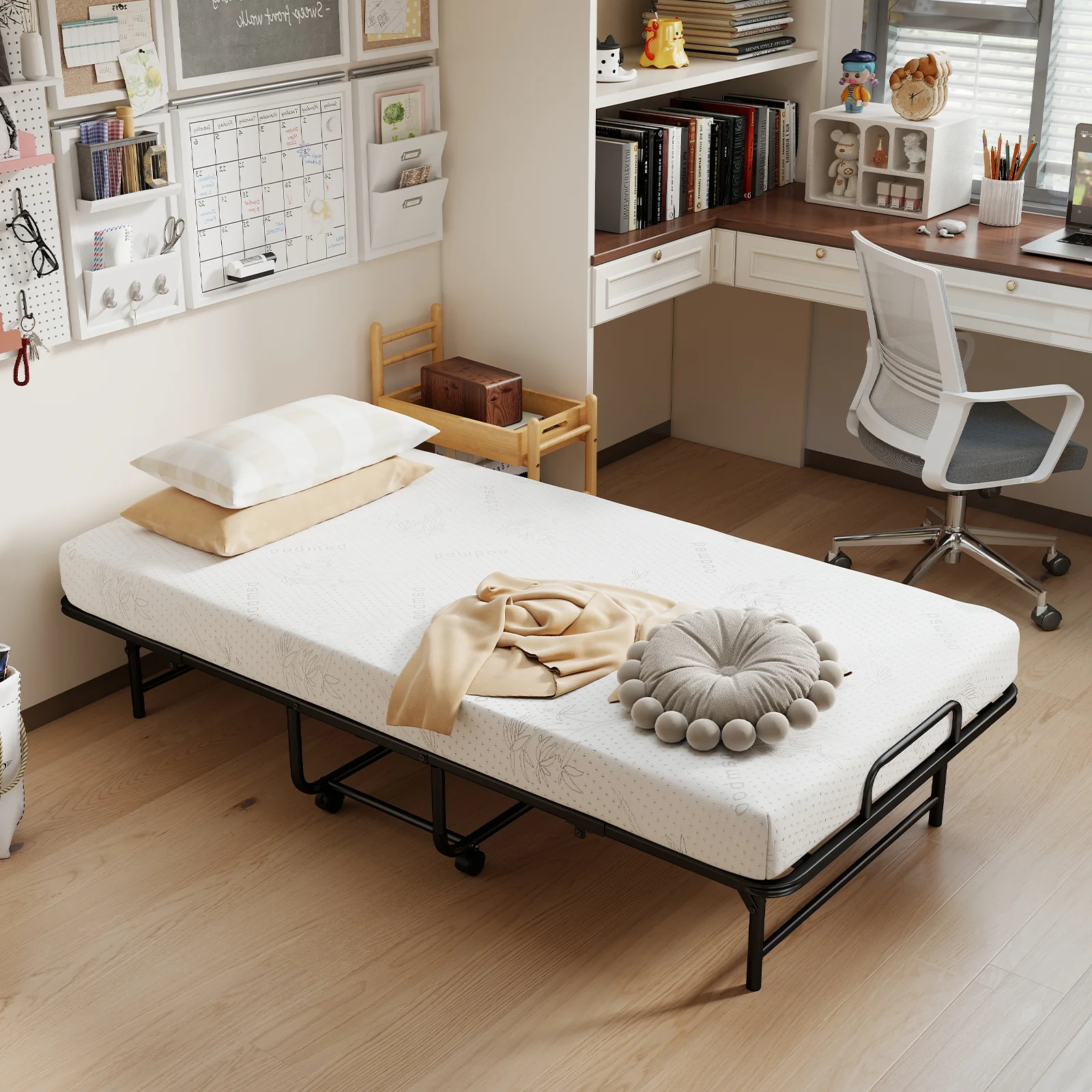 Twin Size Folding Bed with 5-Inch Mattress Rollaway Guest Bed with Memory Foam Mattress - Image 2