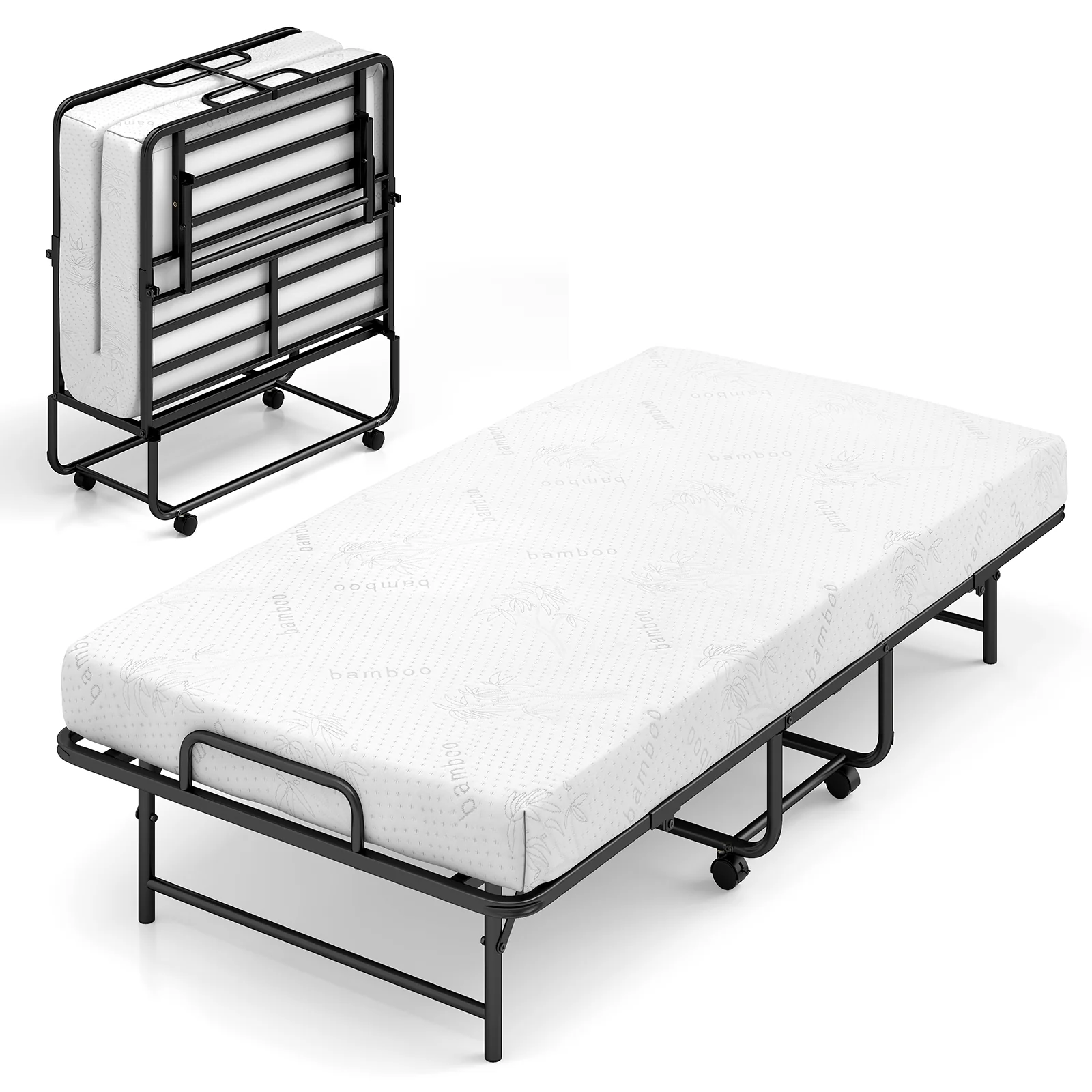 Twin Size Folding Bed with 5-Inch Mattress Rollaway Guest Bed with Memory Foam Mattress - Image 4
