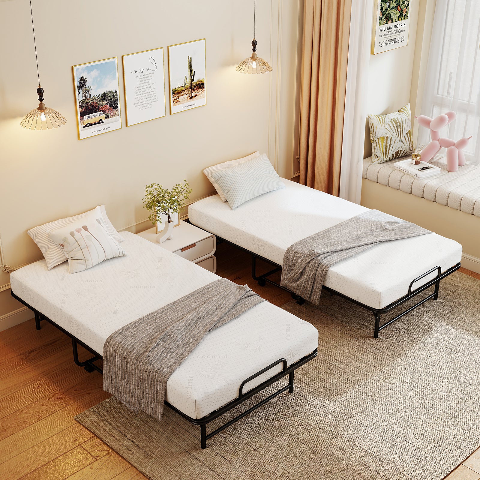 Twin Size Folding Bed with 5-Inch Mattress Rollaway Guest Bed with Memory Foam Mattress - Image 6