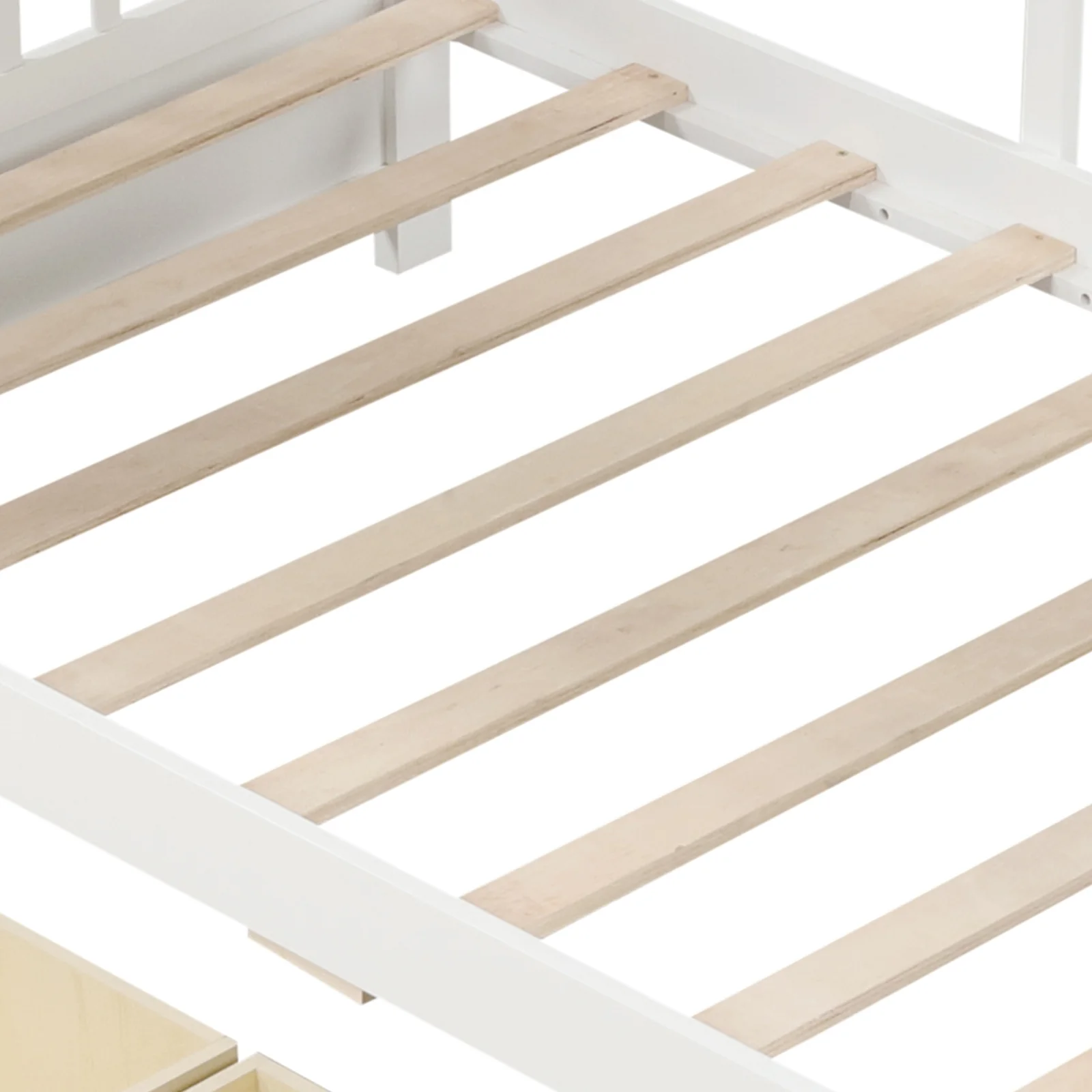 Twin Size House Bed, 2 Storage Drawers, Fence Guardrails, White - Image 6