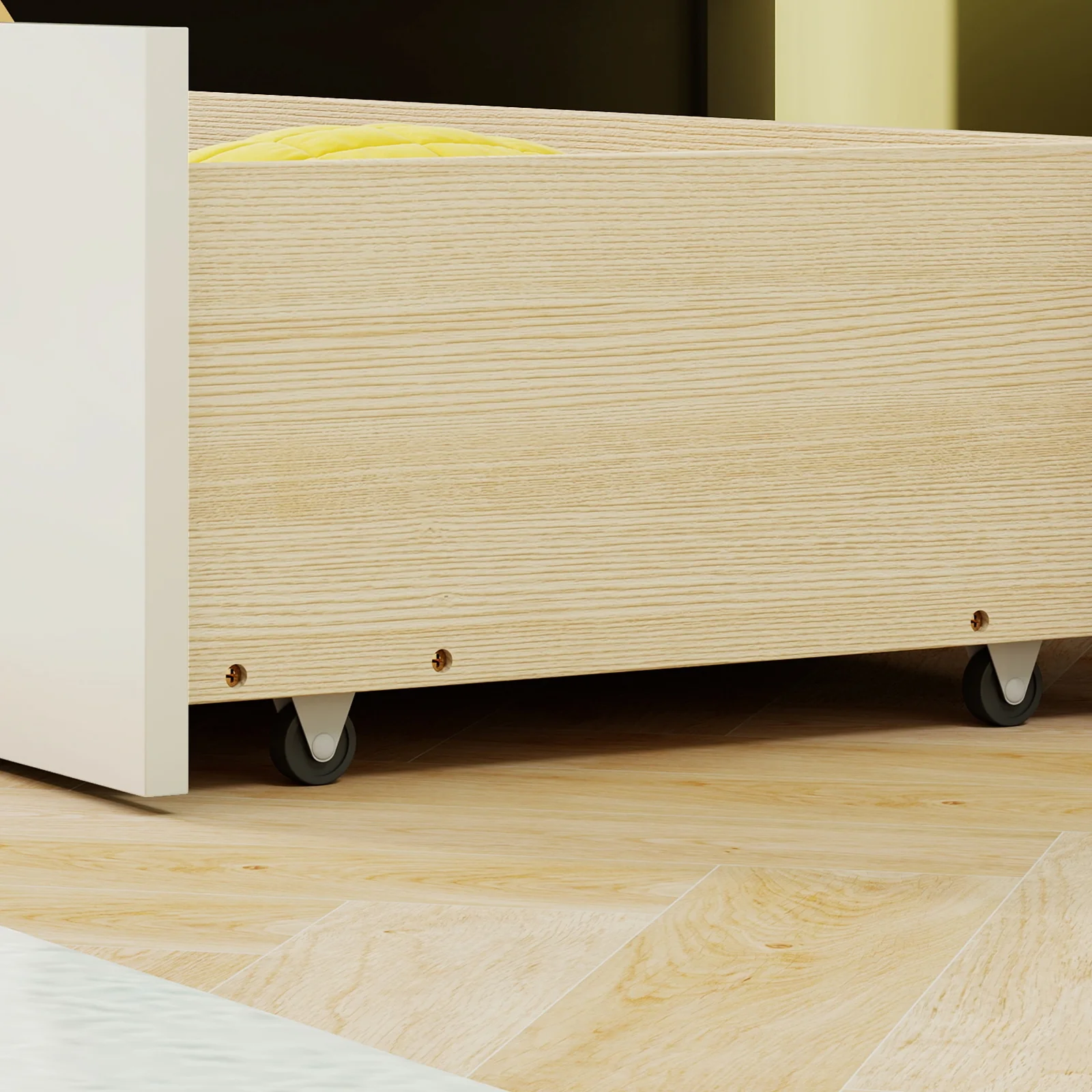 Twin Size House Bed, 2 Storage Drawers, Fence Guardrails, White - Image 7