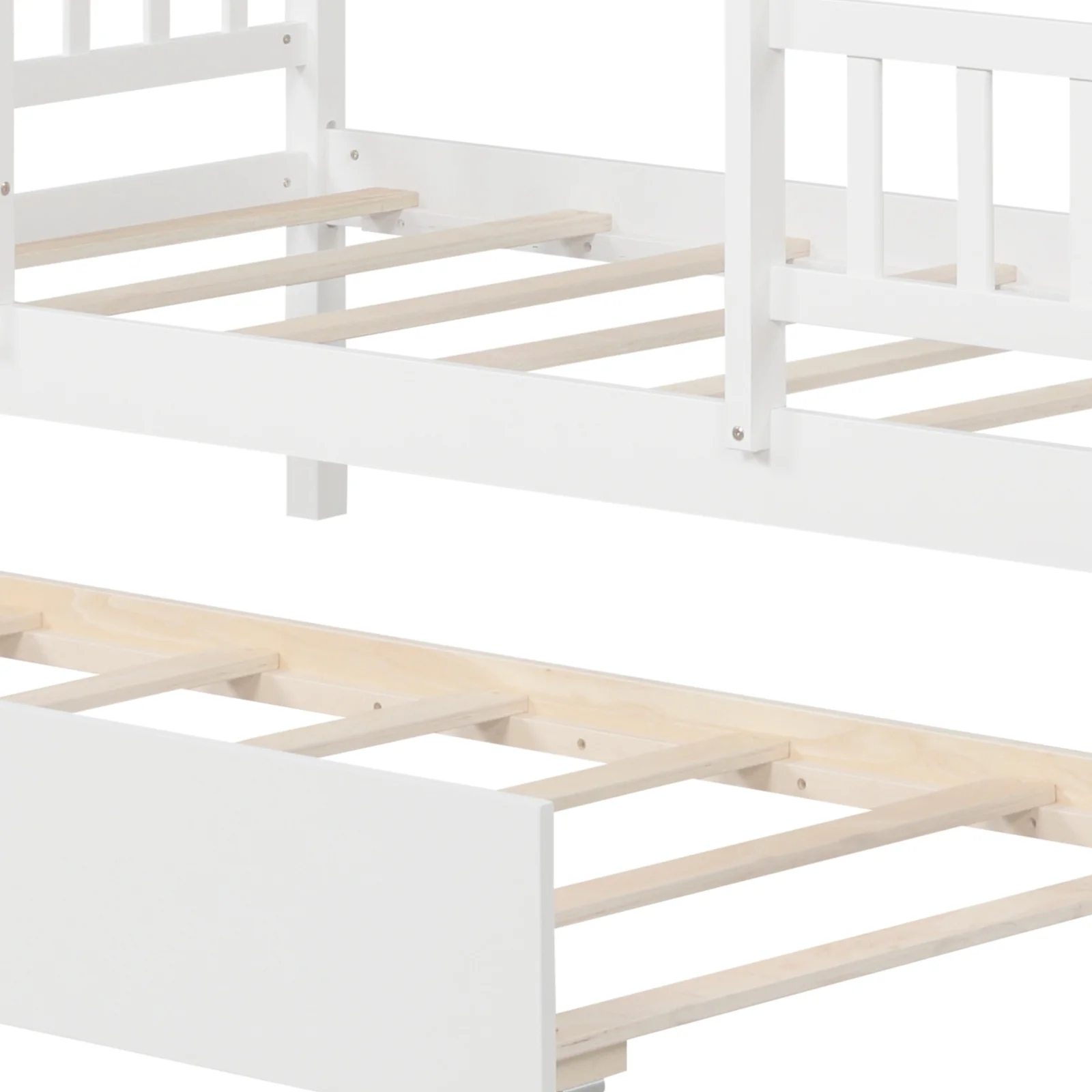 Twin Size House Bed With Trundle, Platform, Roof Window, White - Image 7