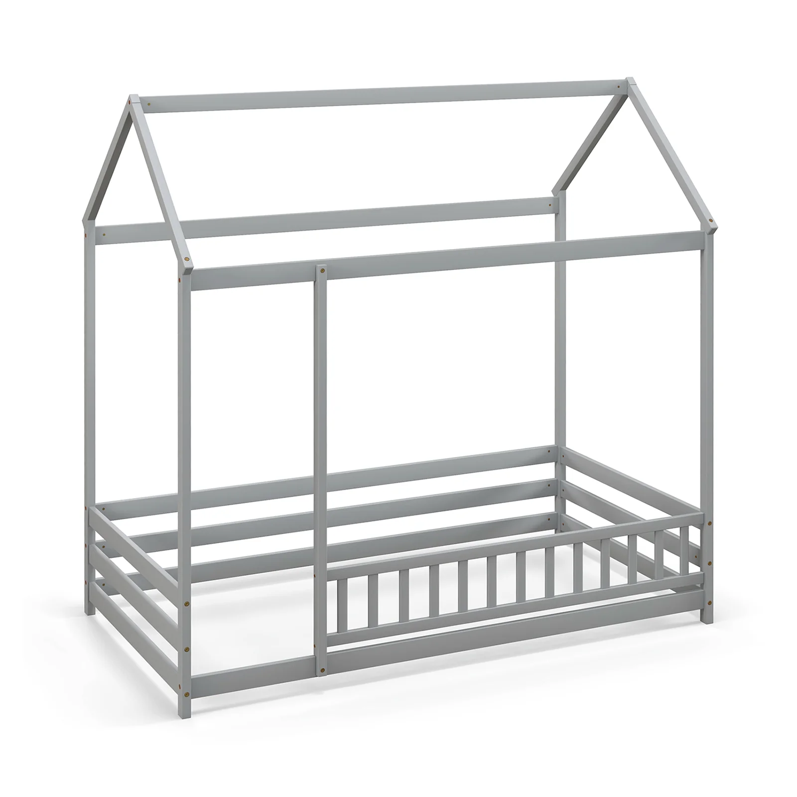 Twin Size Kids House Bed, Wooden Floor Bed, Gray - Image 4