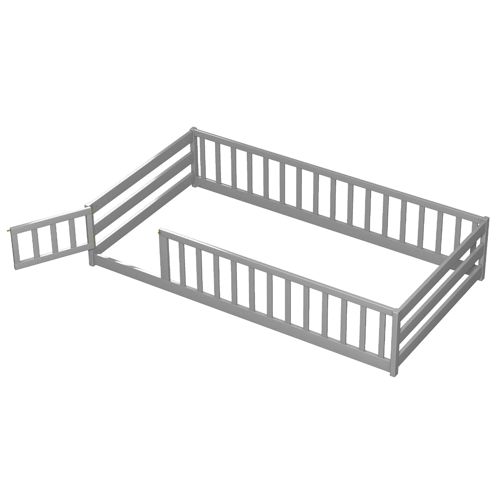Twin Size Kids Wood Montessori Floor Bed, Gray - Image 4