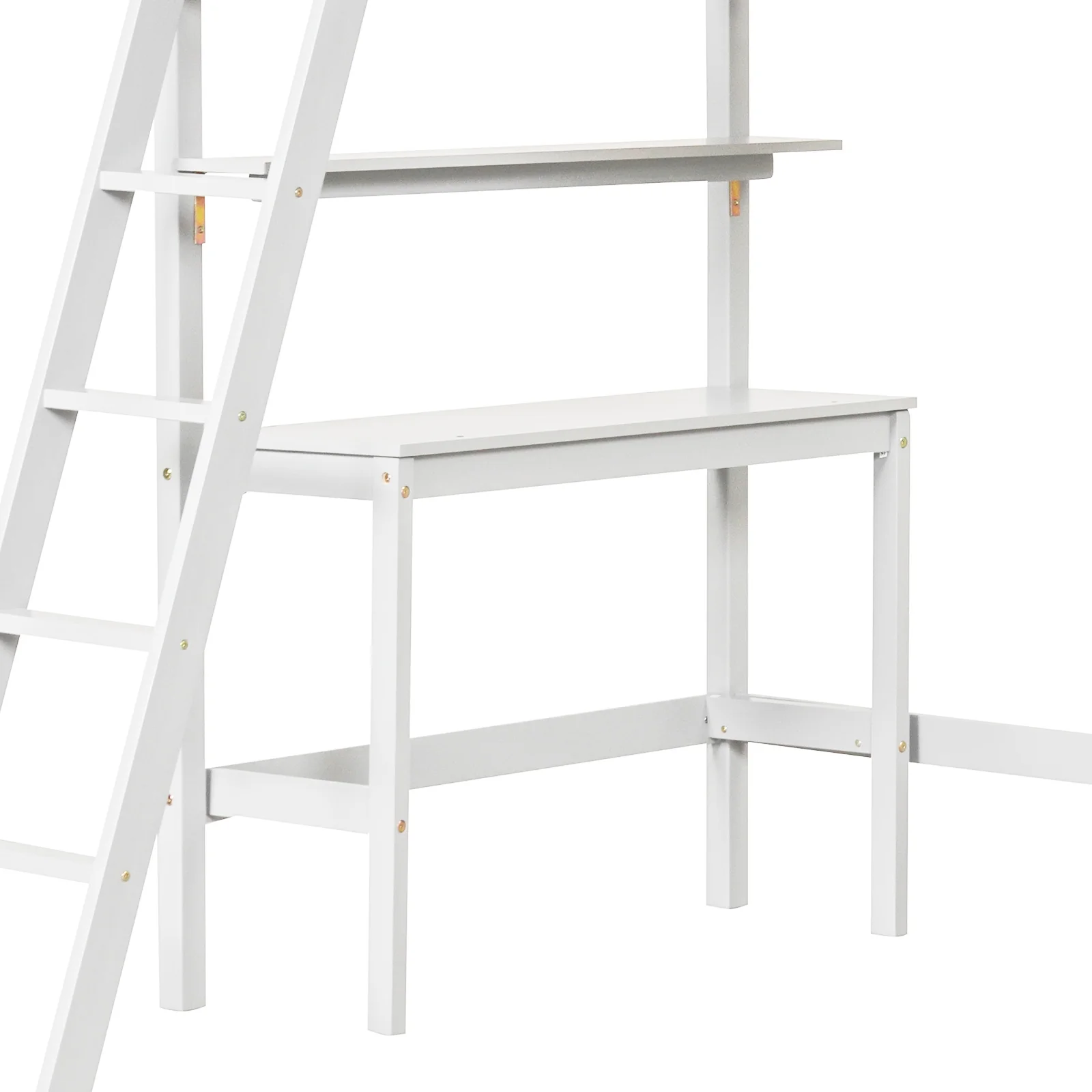 Twin Size Loft Bed With Desk, Bookshelves, White - Image 10