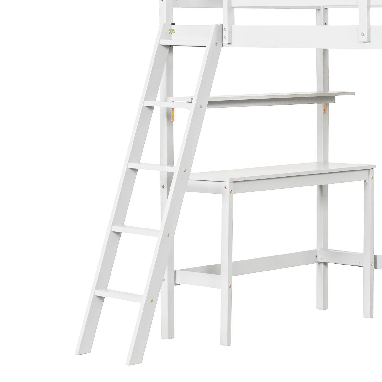Twin Size Loft Bed With Desk, Bookshelves, White - Image 7