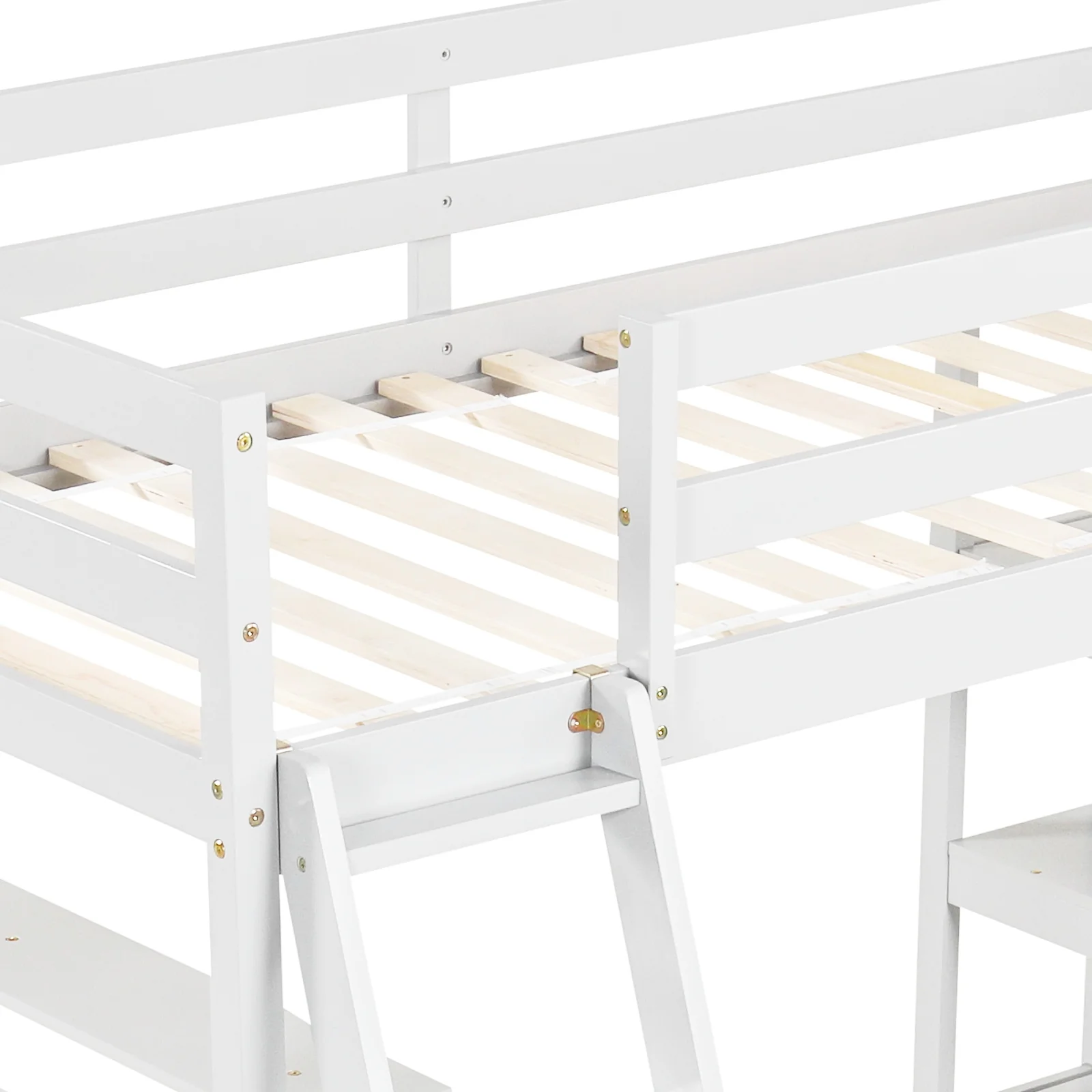 Twin Size Loft Bed With Desk, Bookshelves, White - Image 9