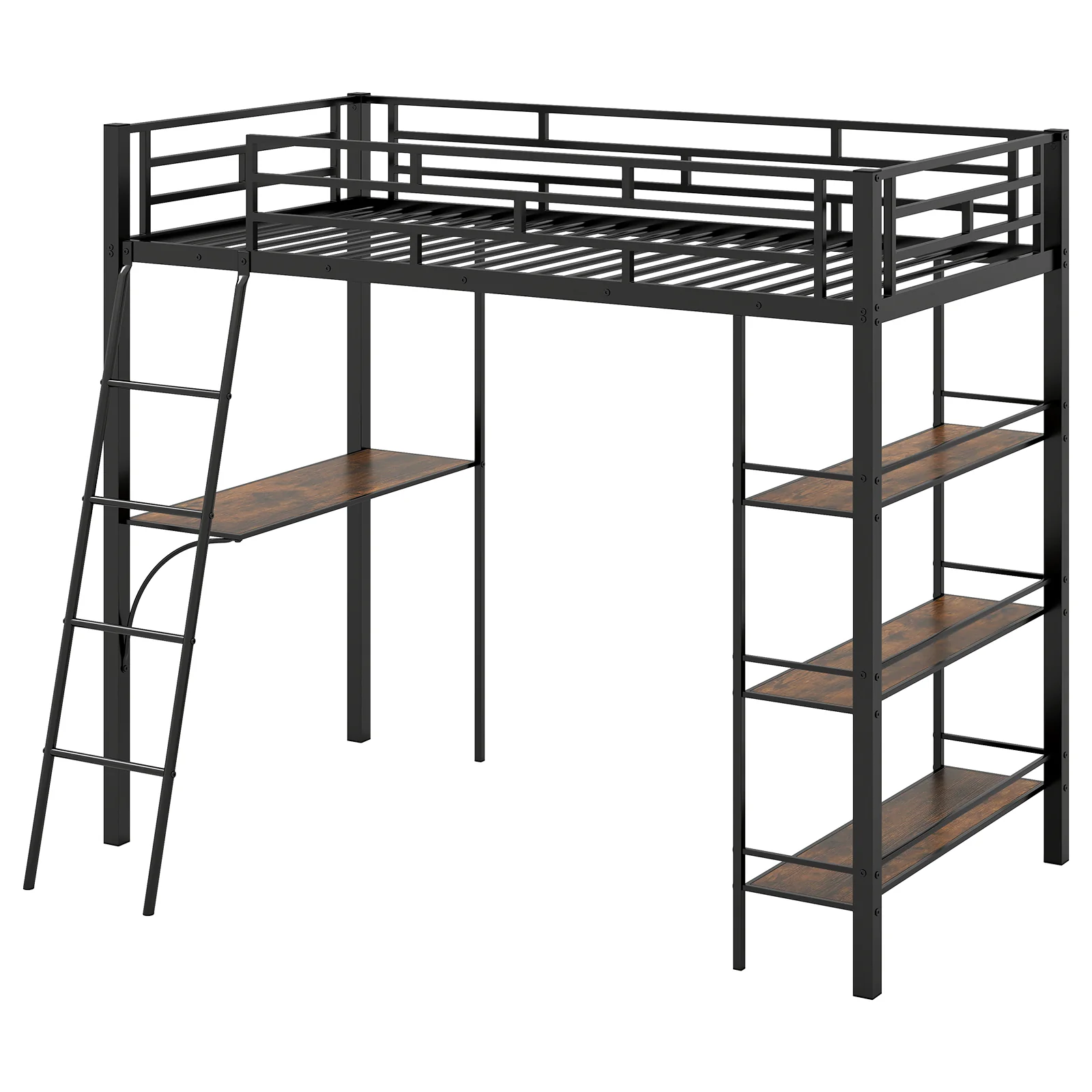 Twin Size Loft Bed With Desk, Shelves, Black - Image 4