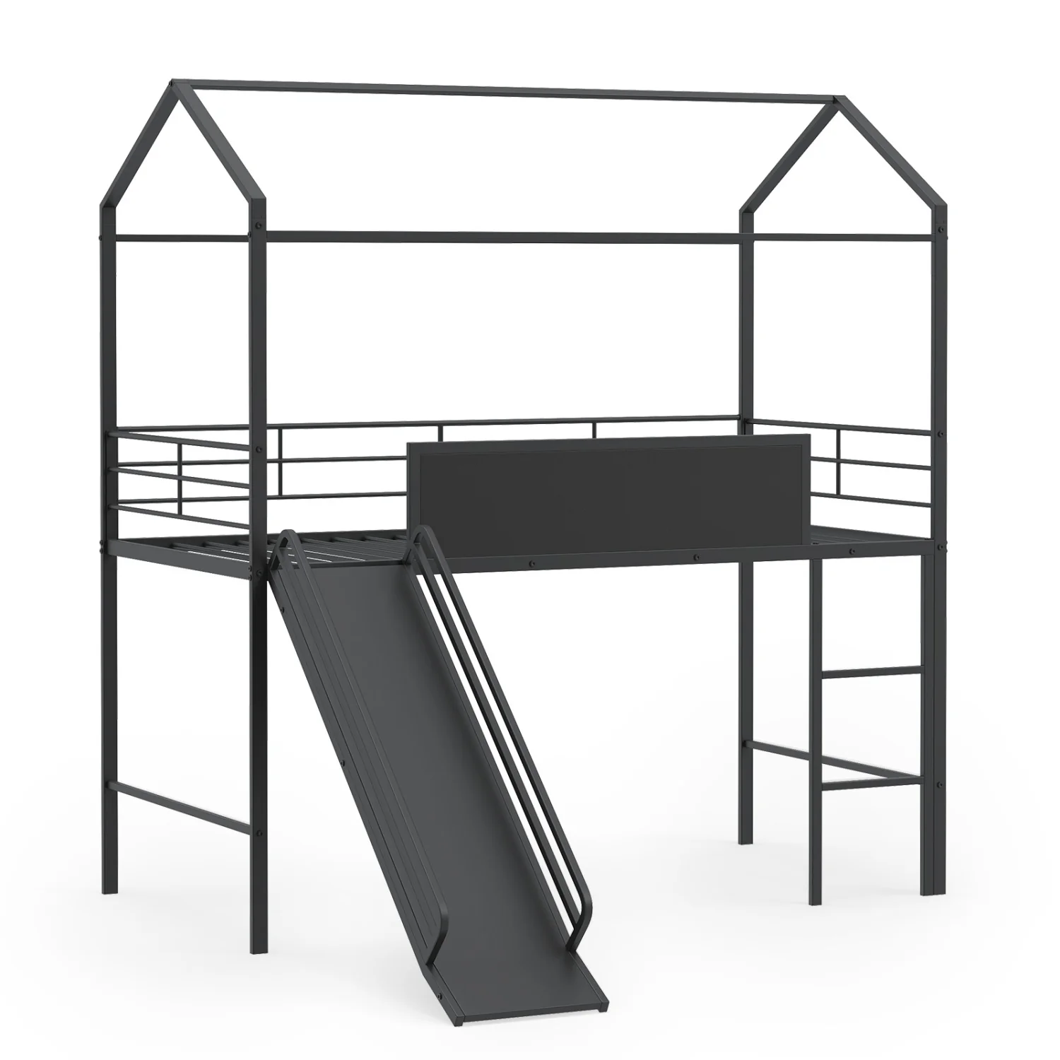 Twin Size Loft Bed With Ladder And Slide, Black