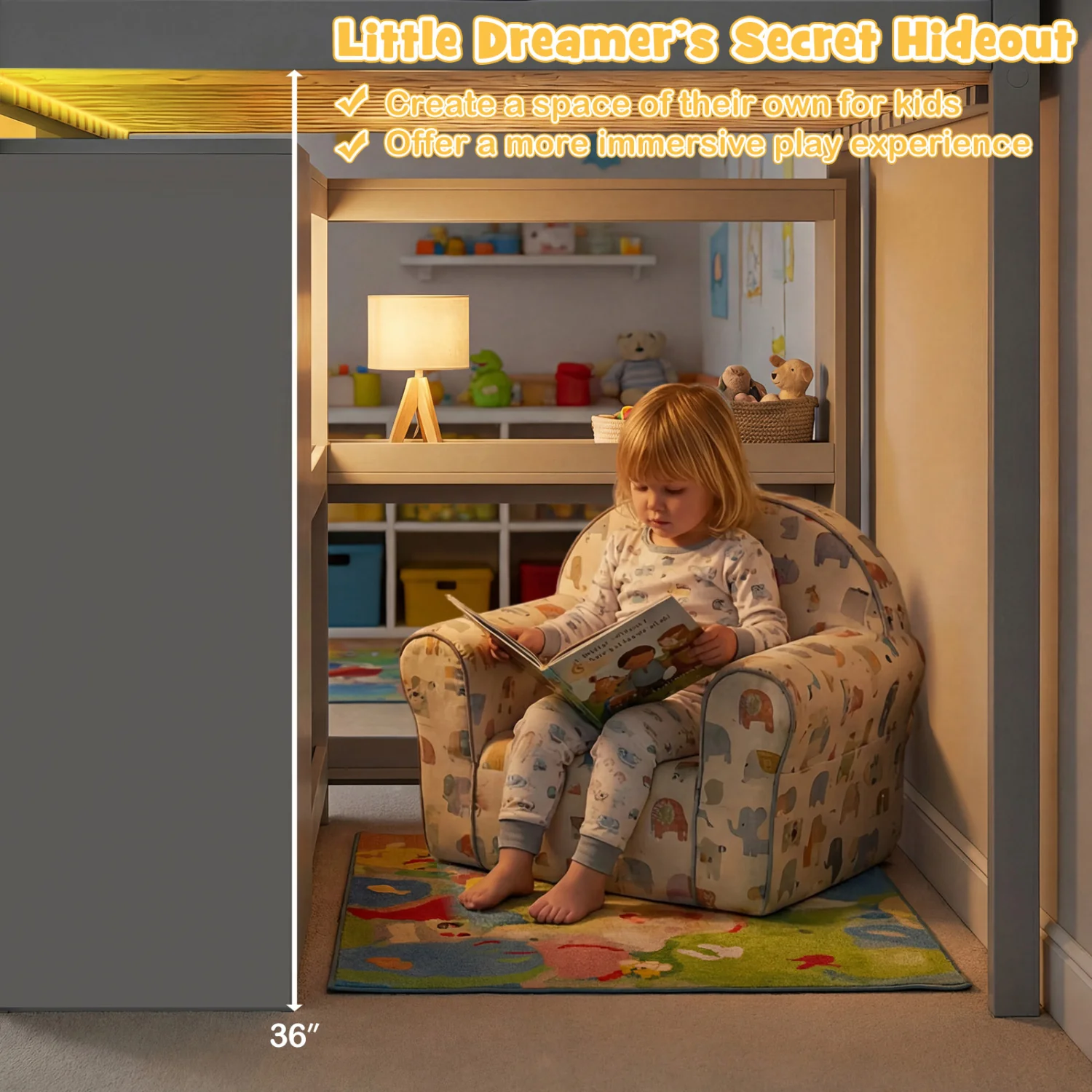 Twin Size Loft Bed with LED Lights and Underbed Space for Kids, Gray - Image 7