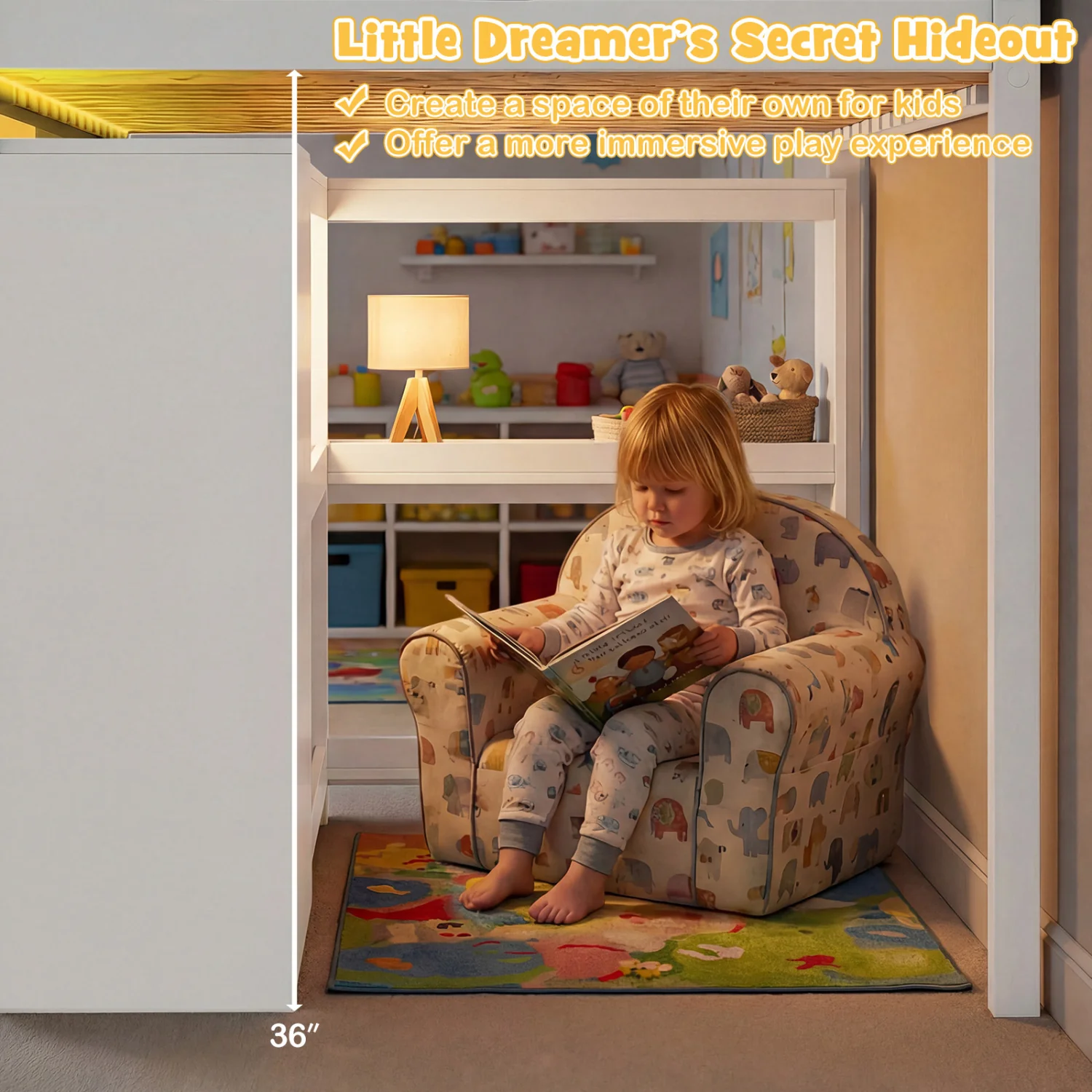 Twin Size Loft Bed with LED Lights and Underbed Space for Kids, White - Image 7