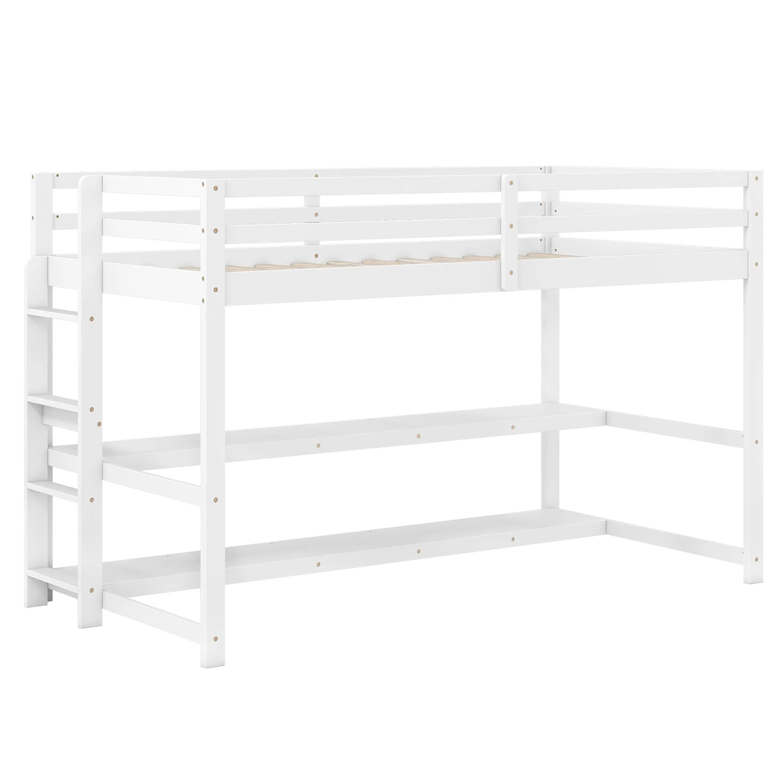 Twin Size Loft Bed With Storage Shelves, White