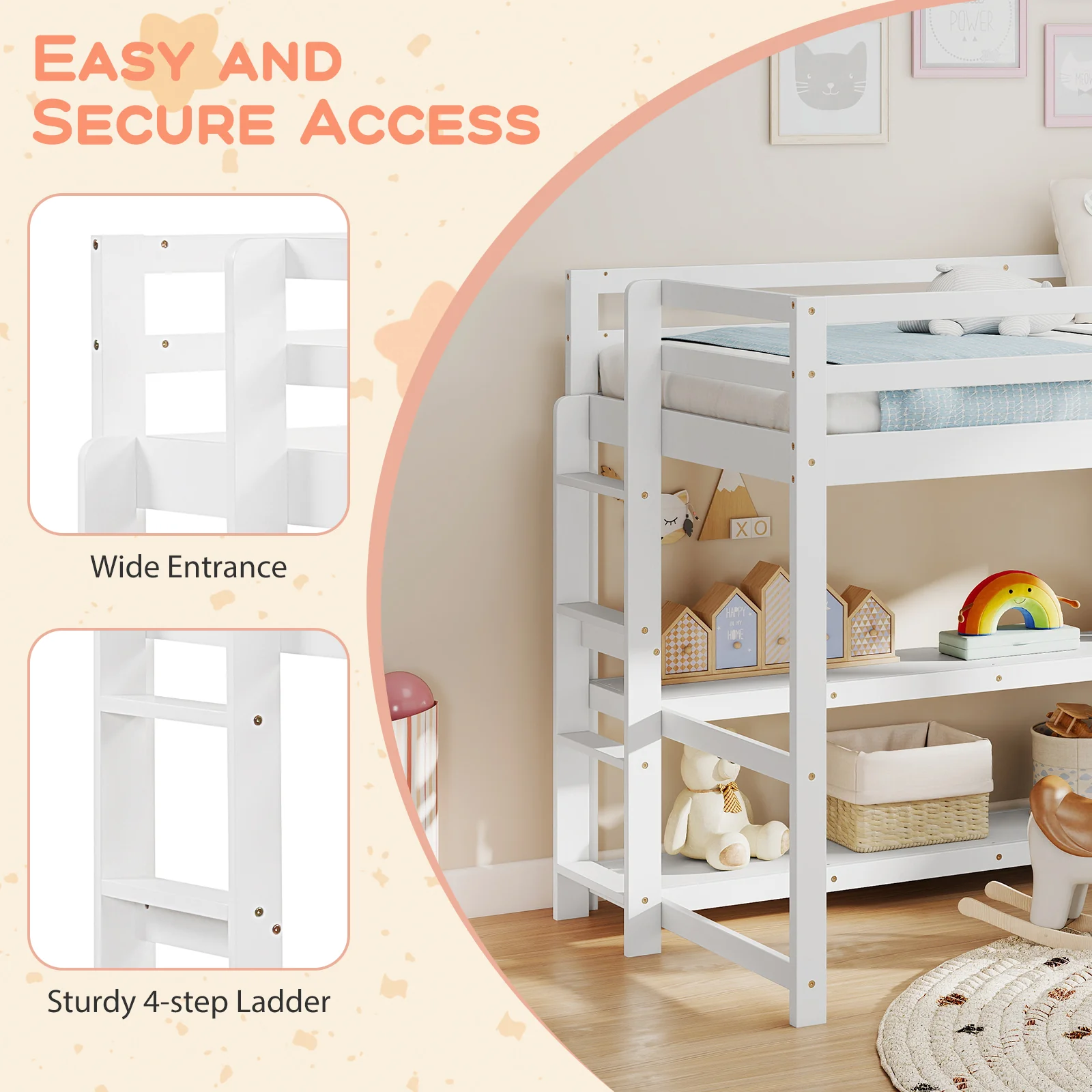 Twin Size Loft Bed With Storage Shelves, White - Image 8