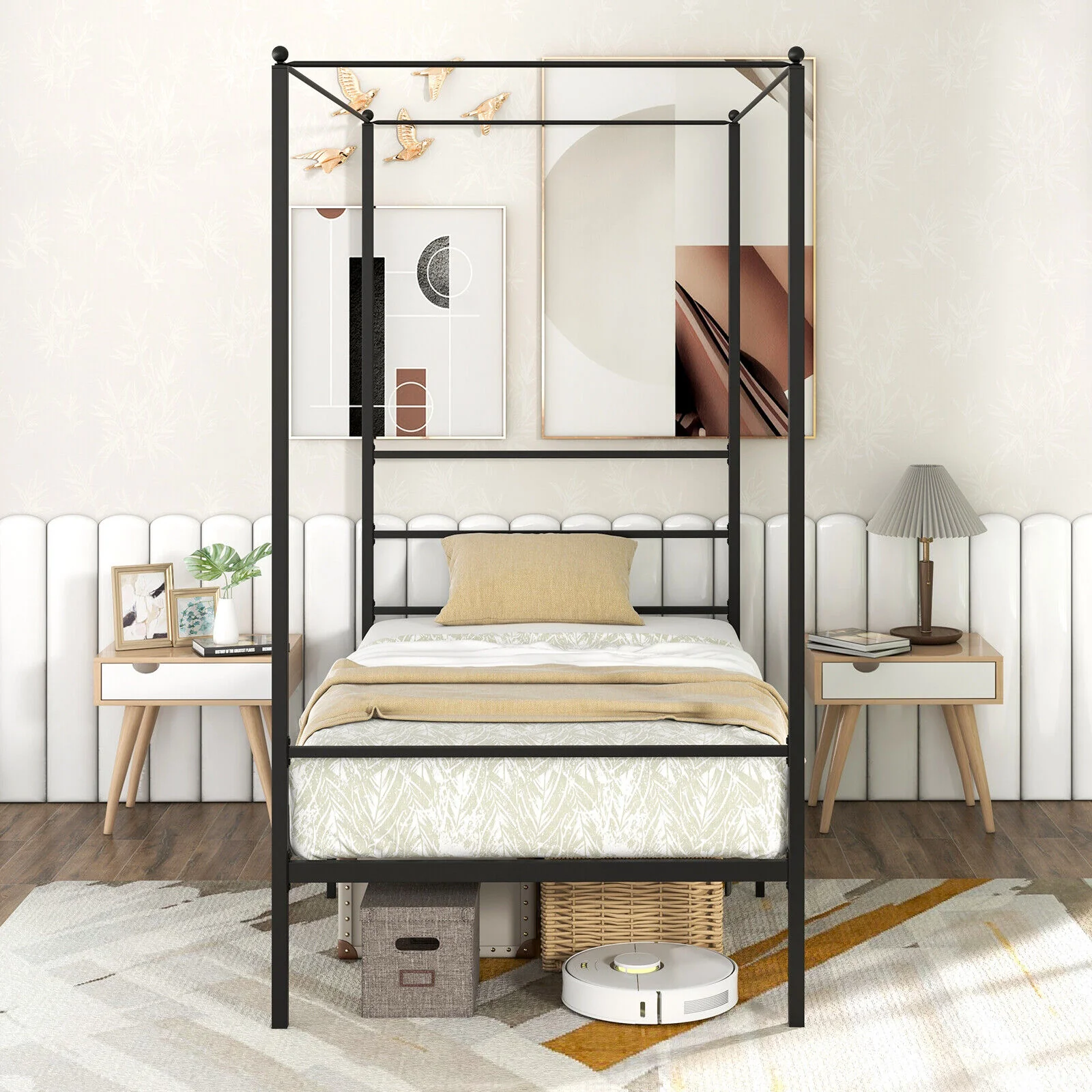Twin Size Metal Canopy Bed Frame With Slat Support, Black - Image 3