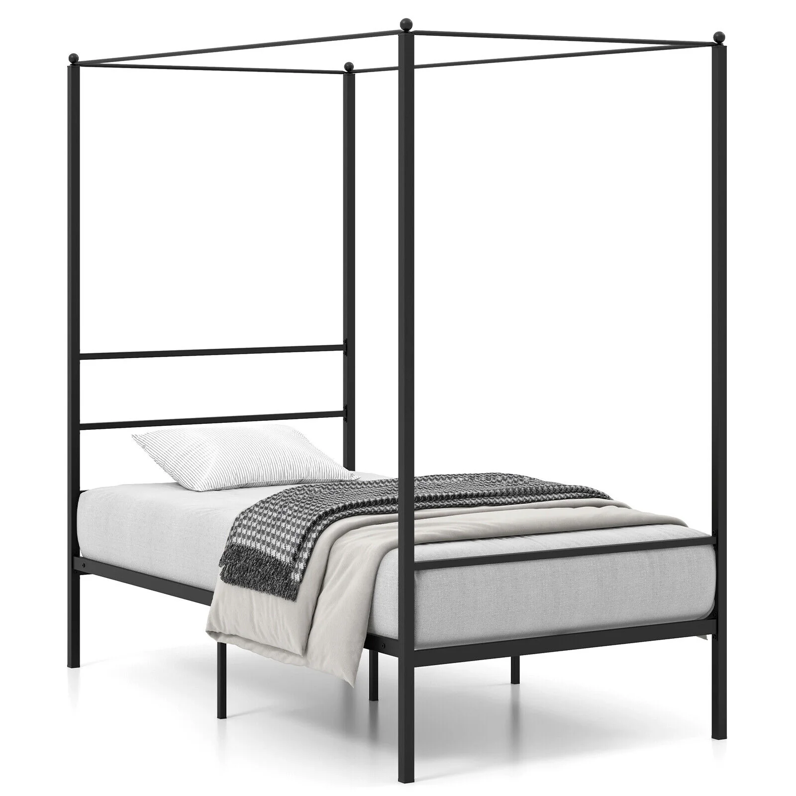 Twin Size Metal Canopy Bed Frame With Slat Support, Black - Image 4