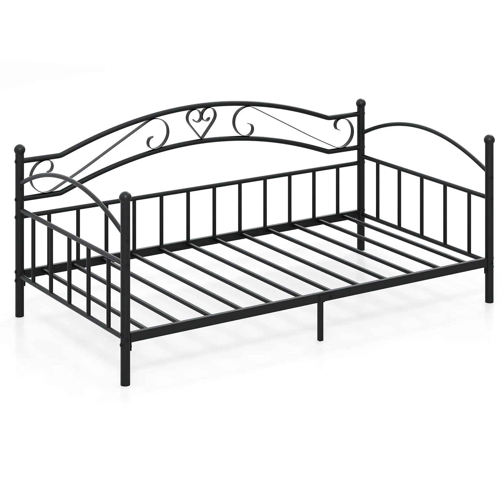 Twin Size Metal Daybed Frame With Headboard, Black - Image 4