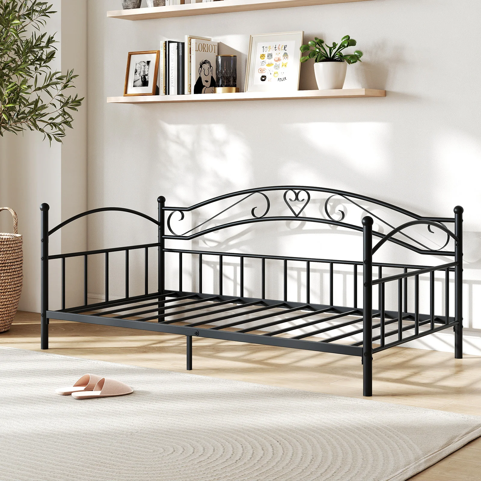 Twin Size Metal Daybed Frame With Headboard, Black - Image 6