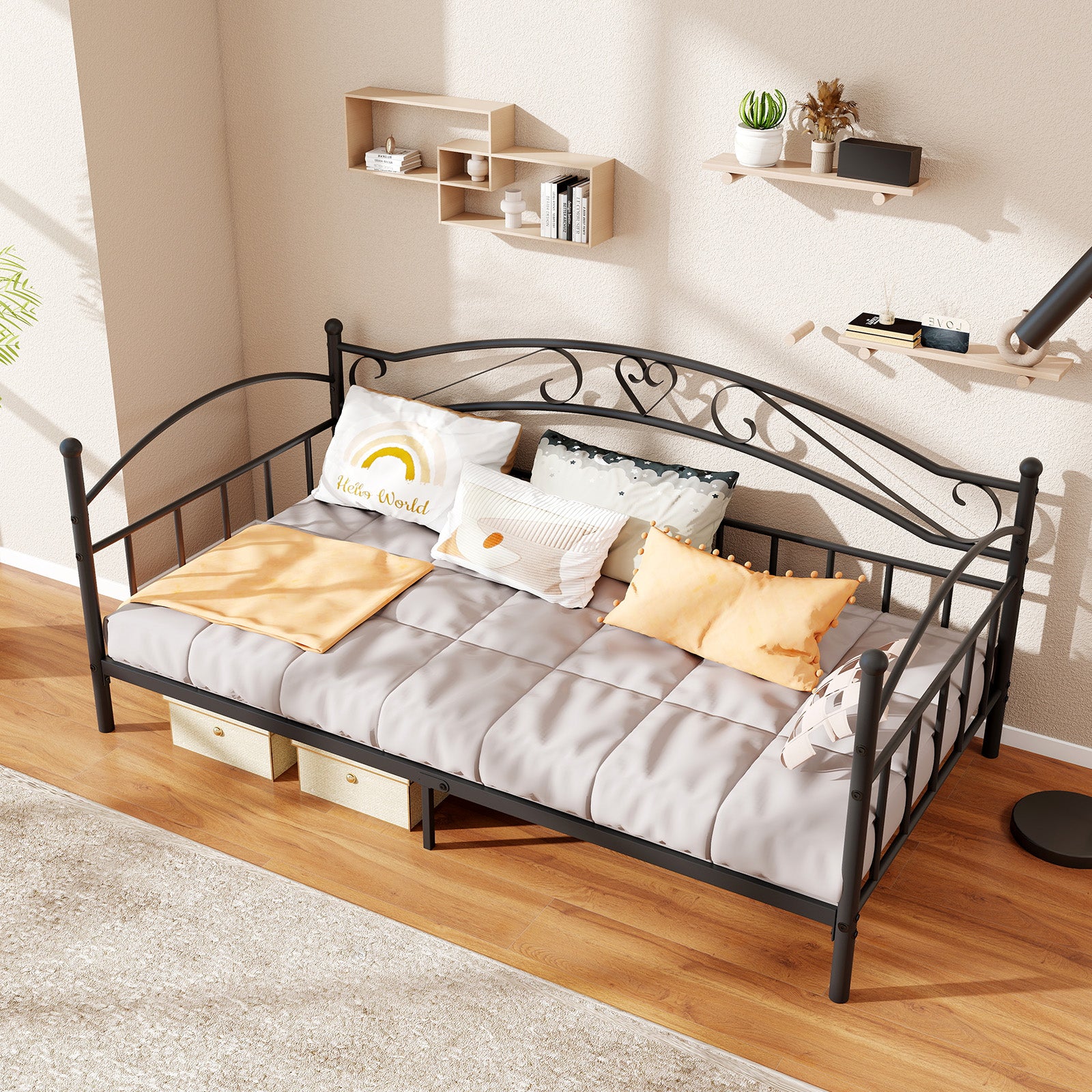 Twin Size Metal Daybed Frame With Headboard, Black - Image 7
