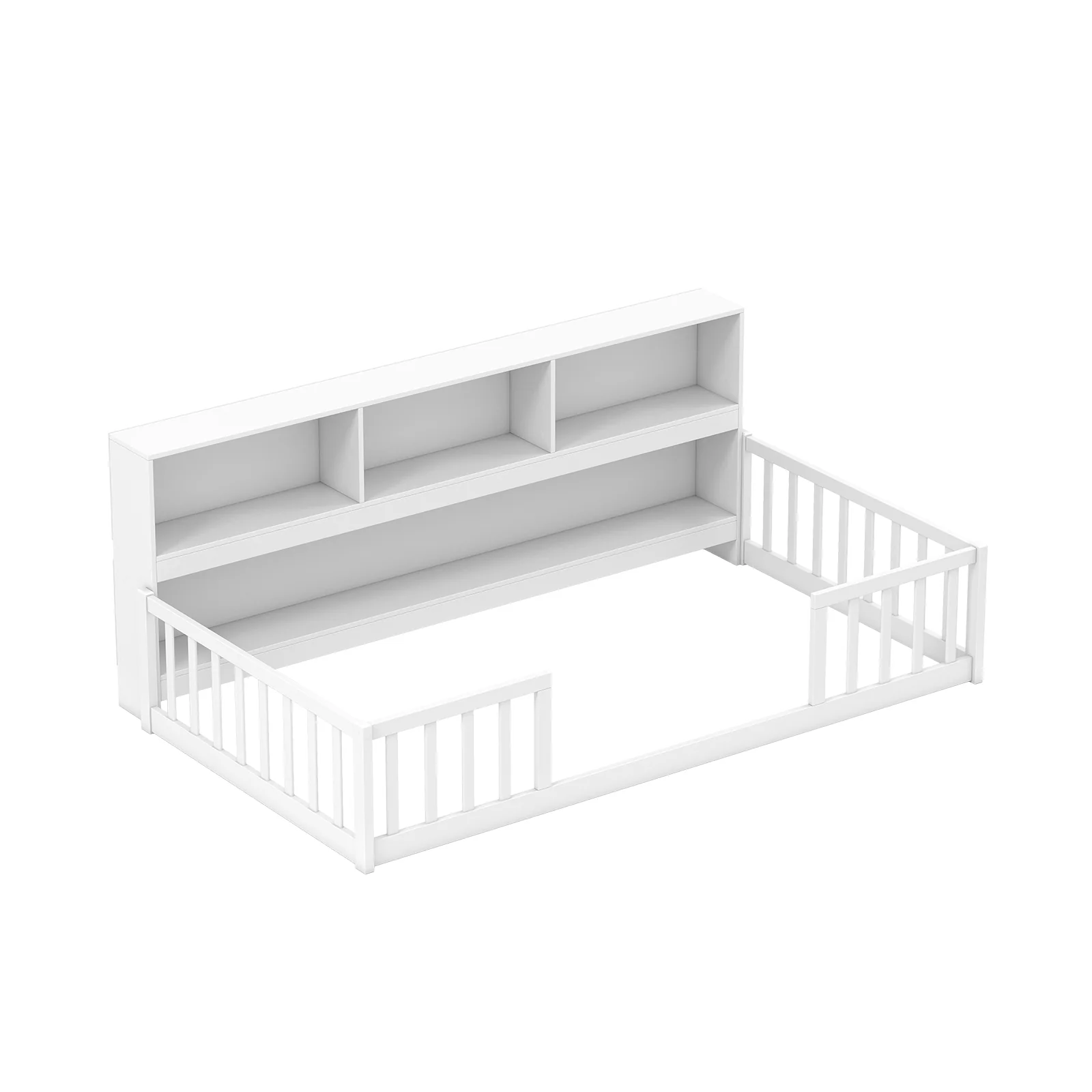 Twin Size Montessori Floor Bed With Bookcase, White - Image 2