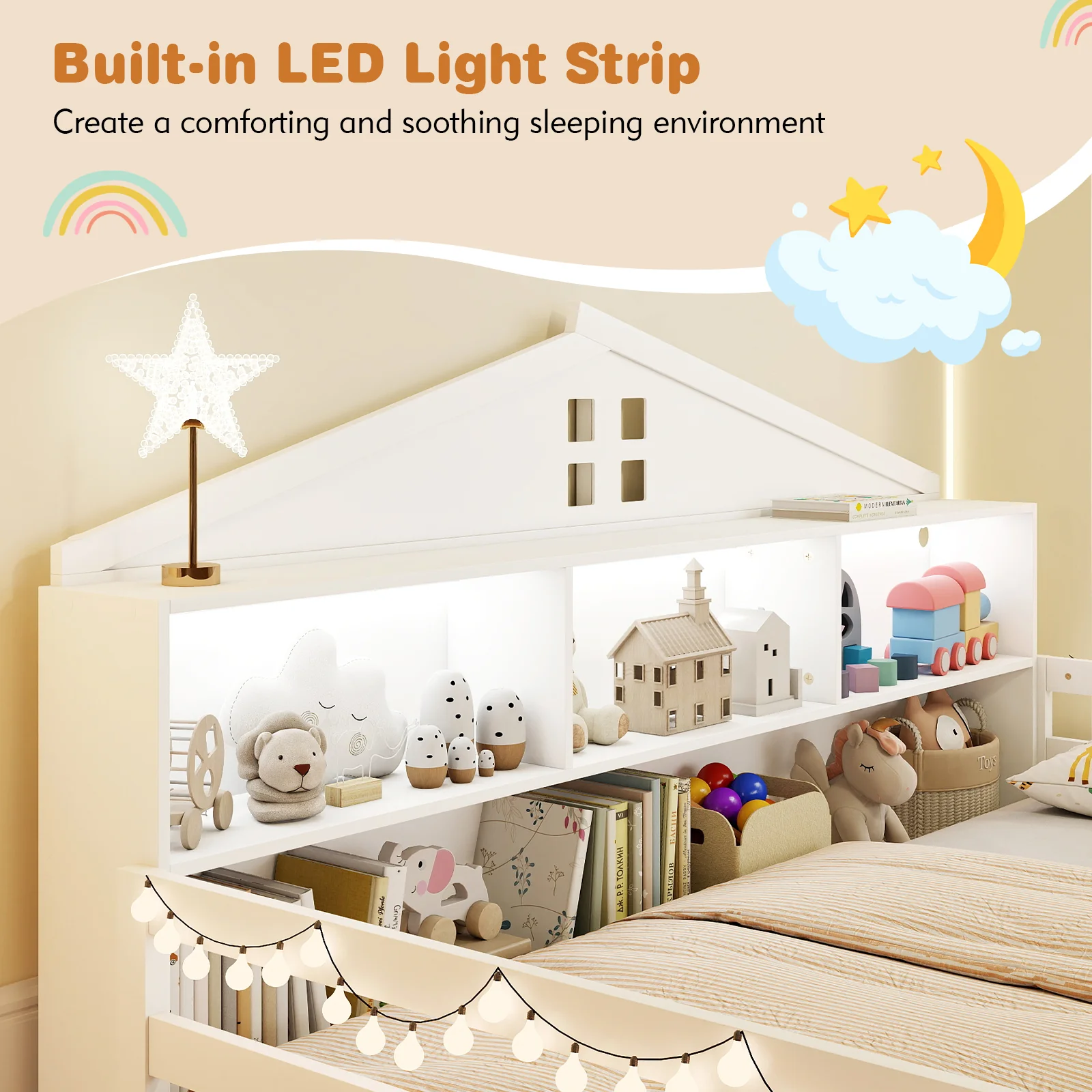 Twin Size Montessori Floor Bed with Storage Compartments and Shelf, White - Image 8
