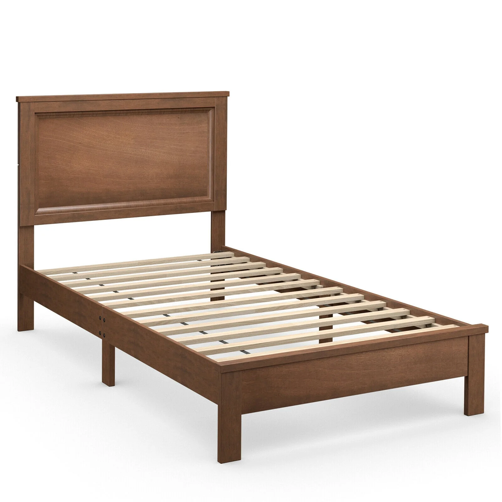 Twin Size Platform Bed Frame, Rubber Wood Leg, Walnut
