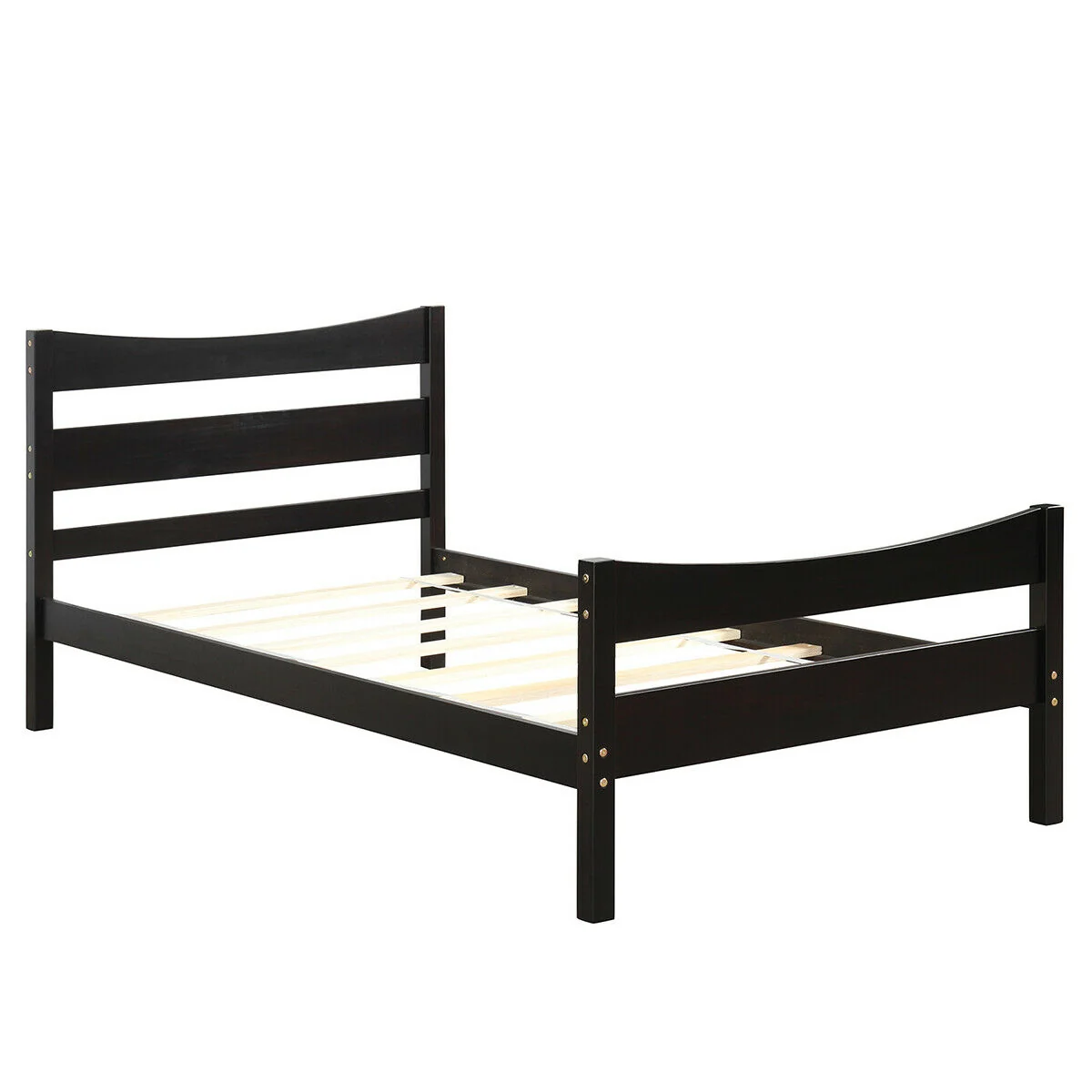 Twin Size Platform Bed Frame, Slat Support Foundation, Dark Brown - Image 4