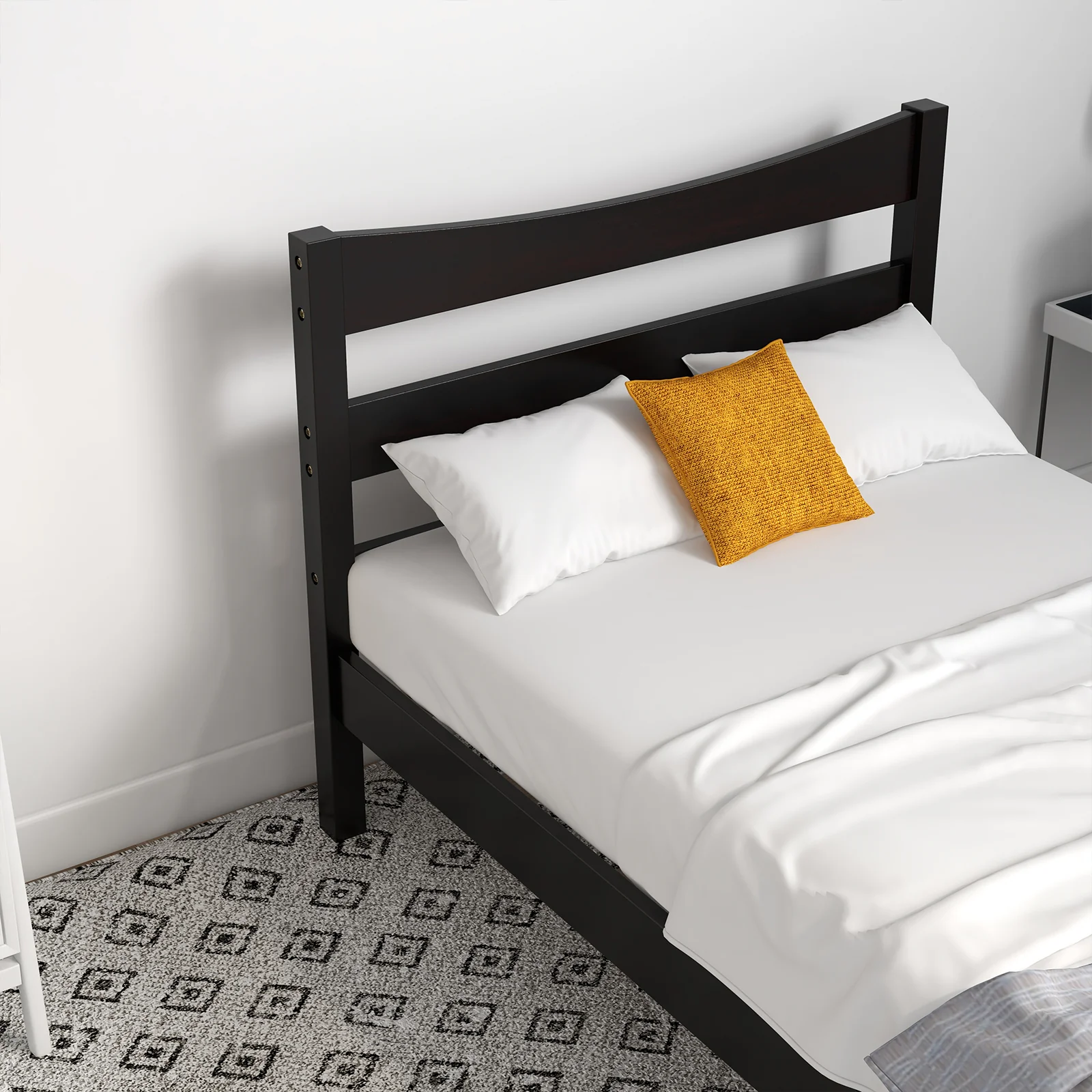 Twin Size Platform Bed Frame, Slat Support Foundation, Dark Brown - Image 7