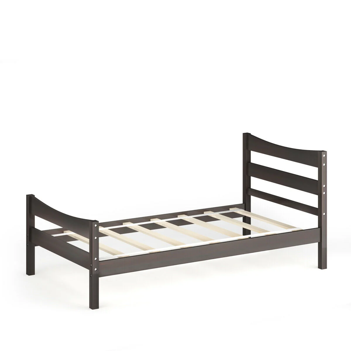 Twin Size Platform Bed Frame, Slat Support Foundation, Dark Brown - Image 9