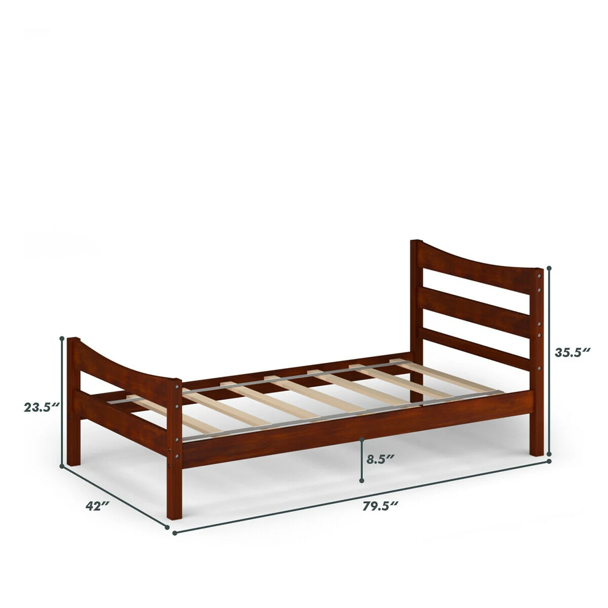 Twin Size Platform Bed Frame, Slat Support, Walnut - Image 5