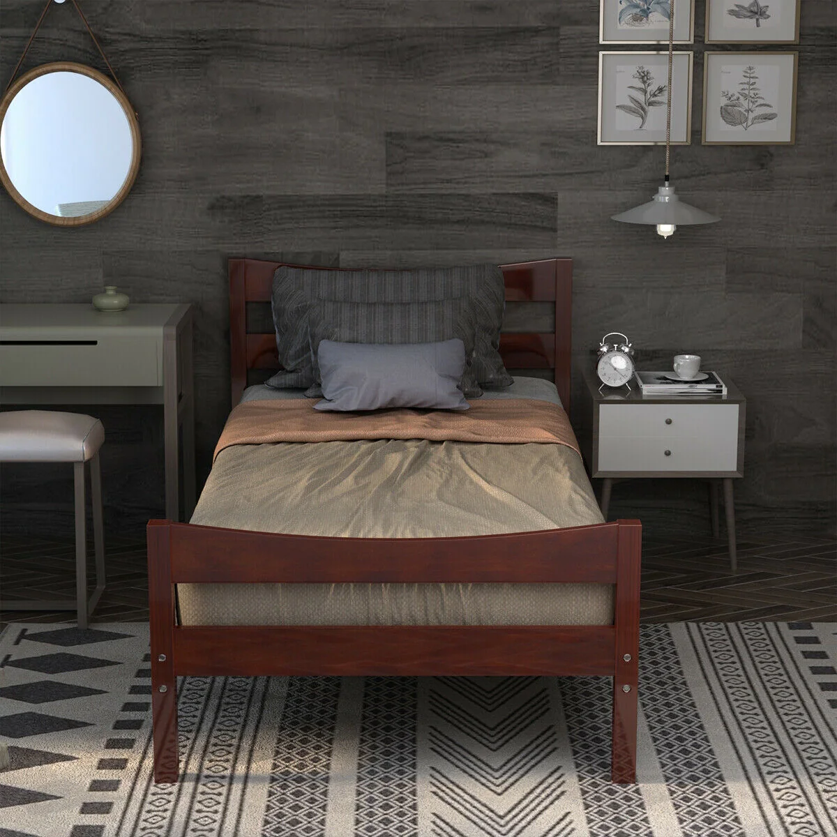 Twin Size Platform Bed Frame, Slat Support, Walnut - Image 7