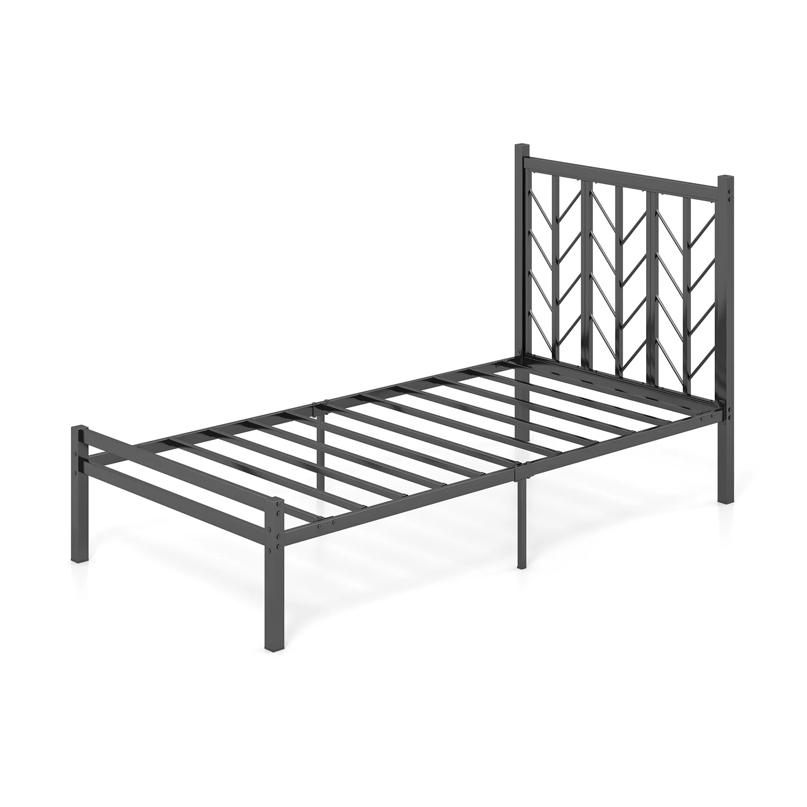 Twin Size Platform Bed With Headboard, Metal Frame, Black